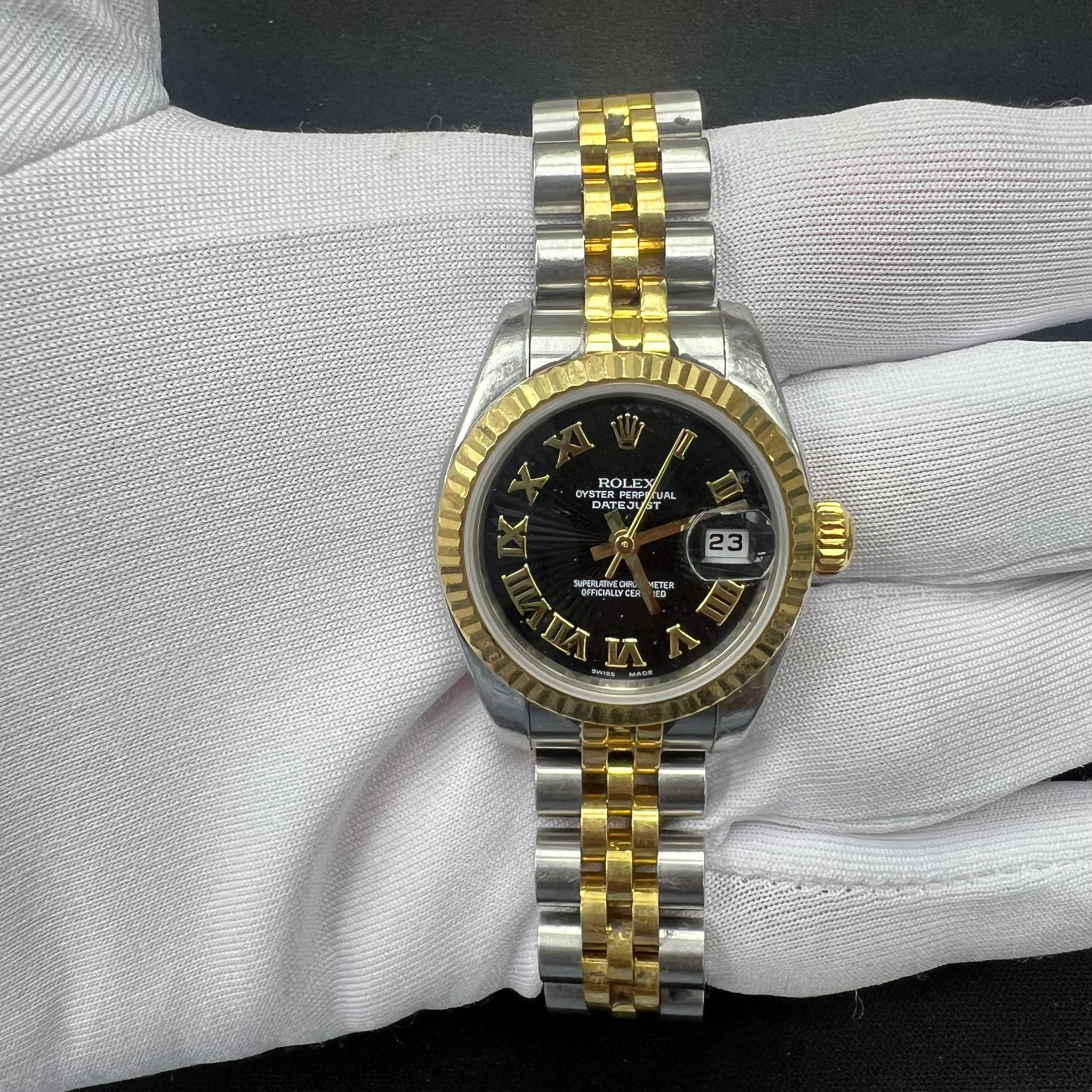 Rolex Lady Date Just 26mm Two-Tone 18K Yellow Gold & Steel Black Roman Dial Ref. 179173