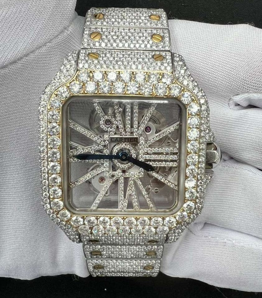 Cartier Santos 39.8mm Two-Tone 18K Yellow Gold & Steel Skeleton Diamond Dial Ref. WSSA0018