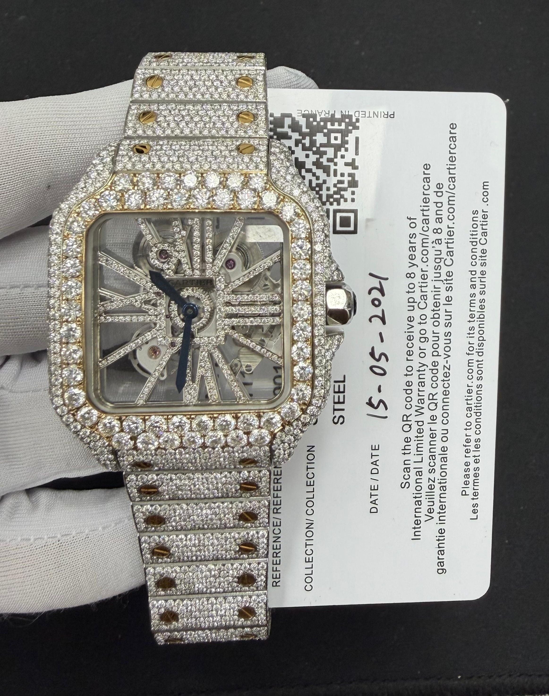 Cartier Santos 39.8mm Two-Tone 18K Yellow Gold & Steel Skeleton Diamond Dial Ref. WSSA0018