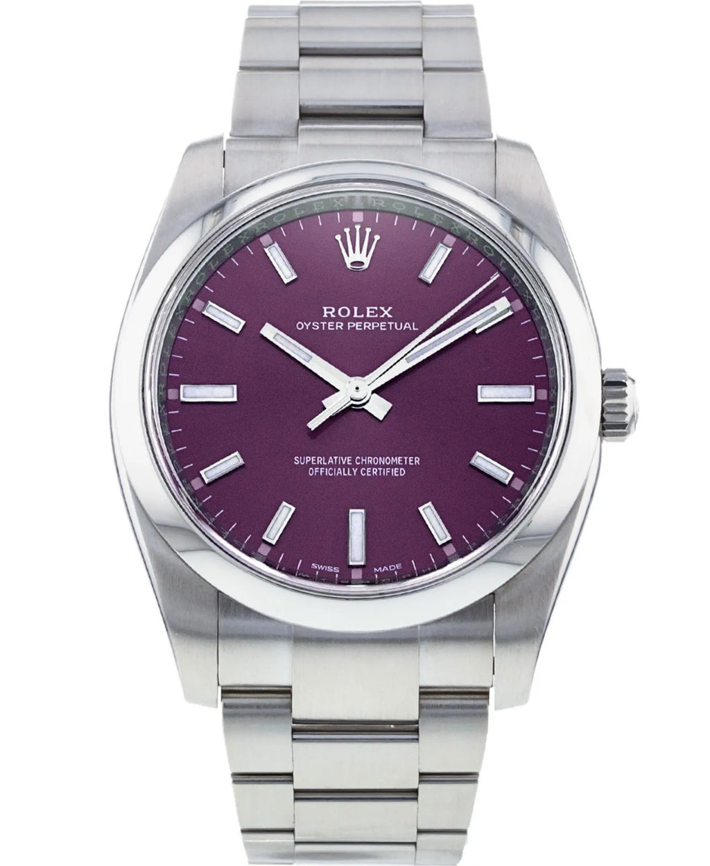 Rolex Oyster Perpetual 34mm Stainless Steel Grape Dial Ref. 114200
