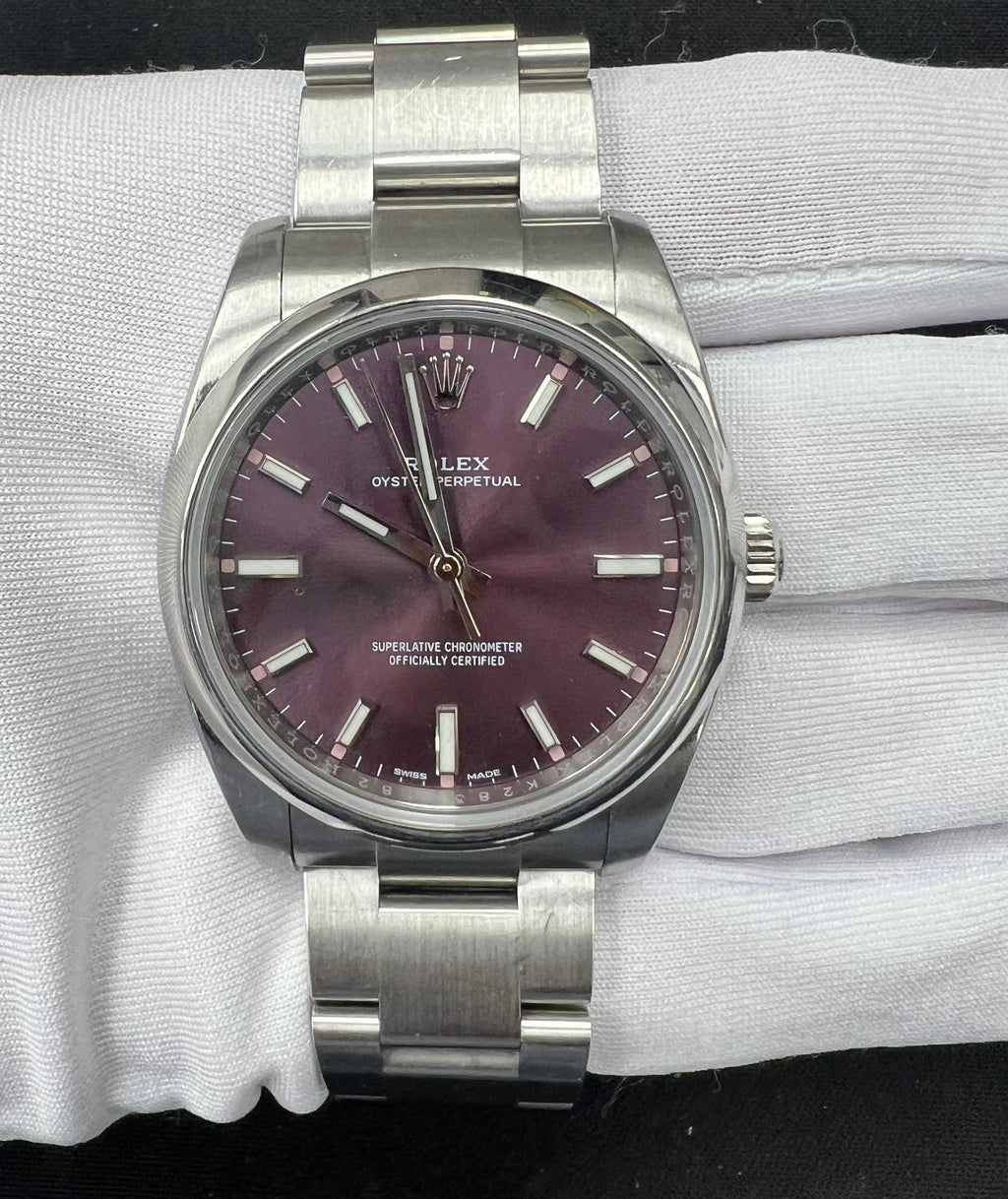 Rolex Oyster Perpetual 34mm Stainless Steel Grape Dial Ref. 114200