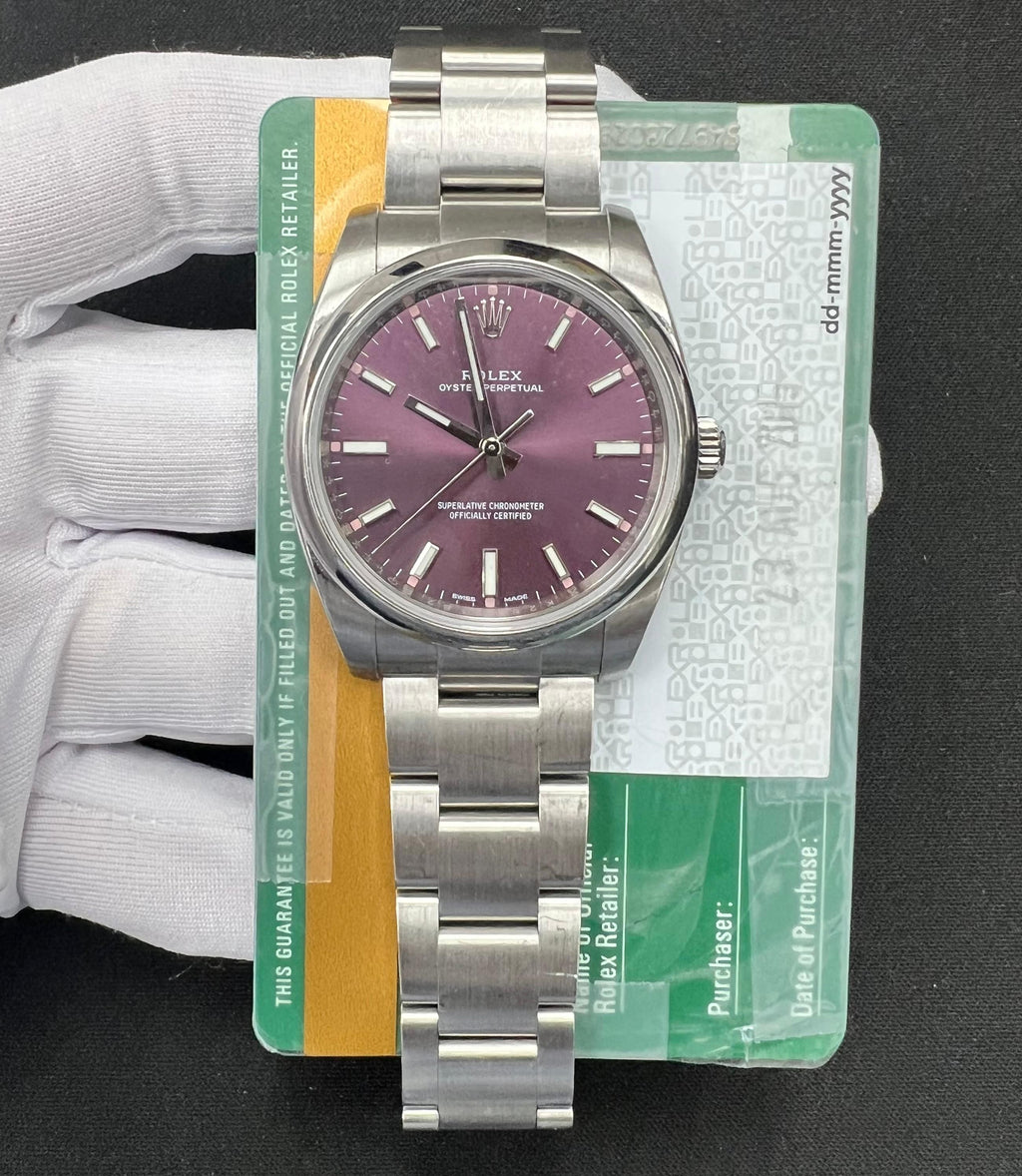 Rolex Oyster Perpetual 34mm Stainless Steel Grape Dial Ref. 114200