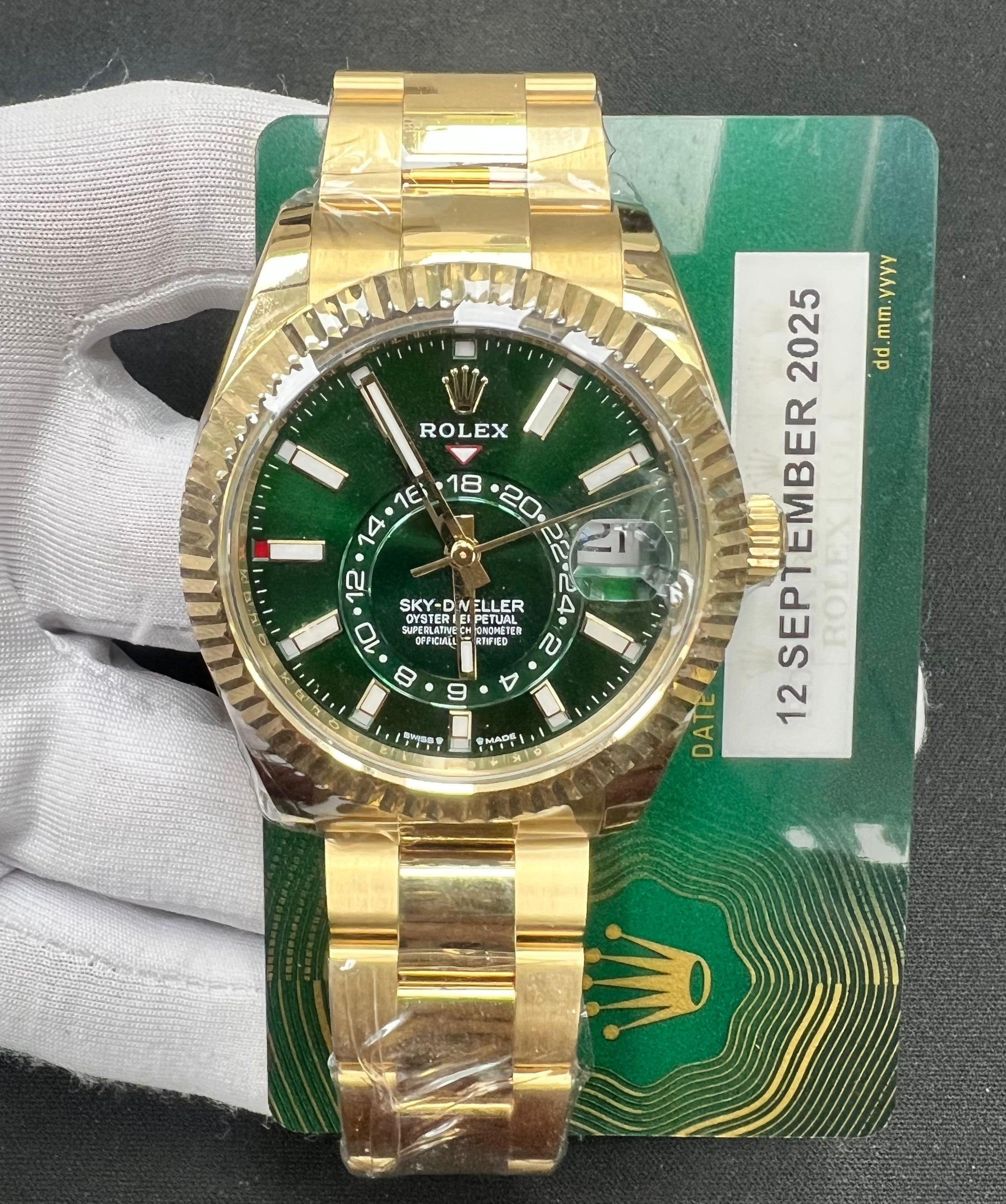 Rolex Sky Dweller 42mm 18K Yellow Gold Bright Green Dial Ref. 336938