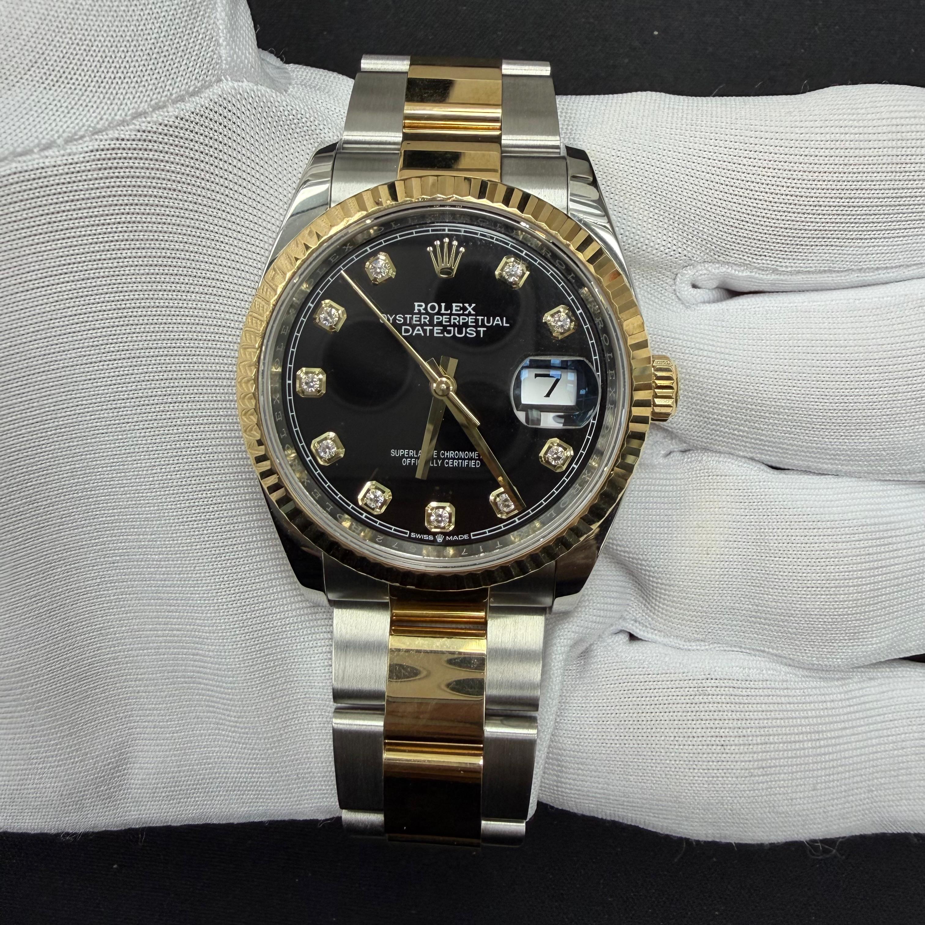 Rolex Datejust 36mm Two-Tone 18K Yellow Gold & Steel Black Diamond Dial Ref. 126233