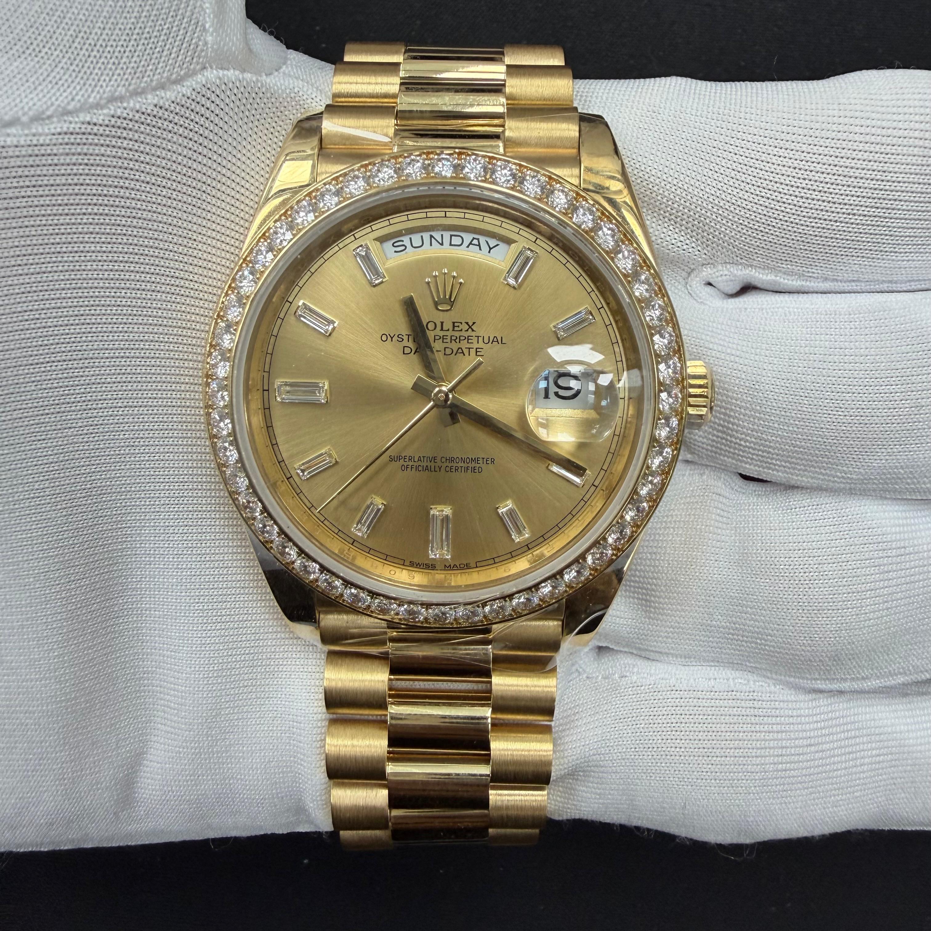 Rolex Day-Date 40mm 18K Yellow Gold Champagne Diamond Dial Ref. 228348RBR