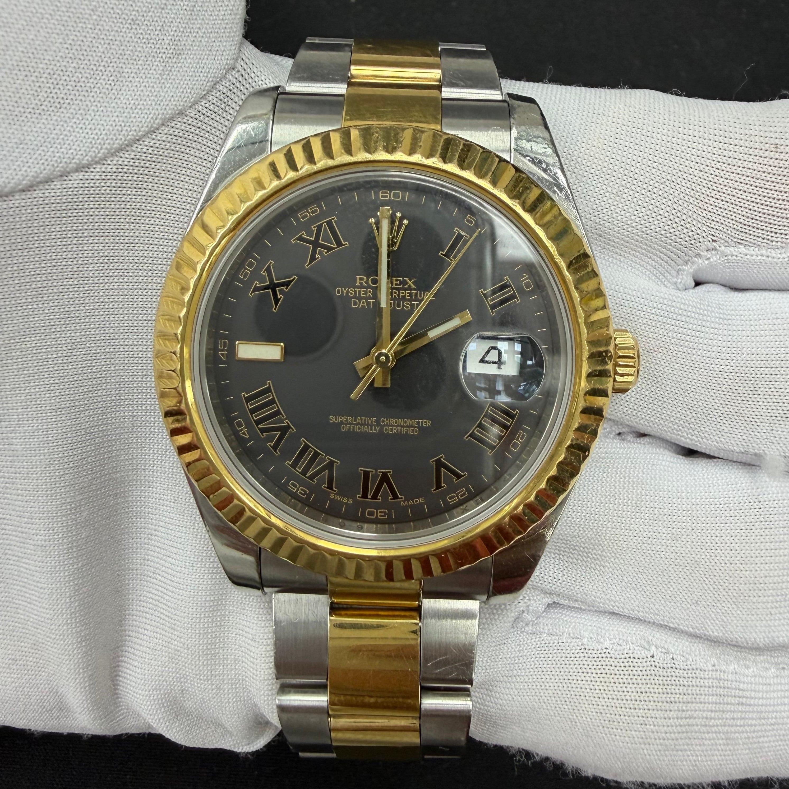 Rolex Datejust II 41mm Two-Tone 18K Yellow Gold & Steel Rhodium Roman Dial Ref. 116333