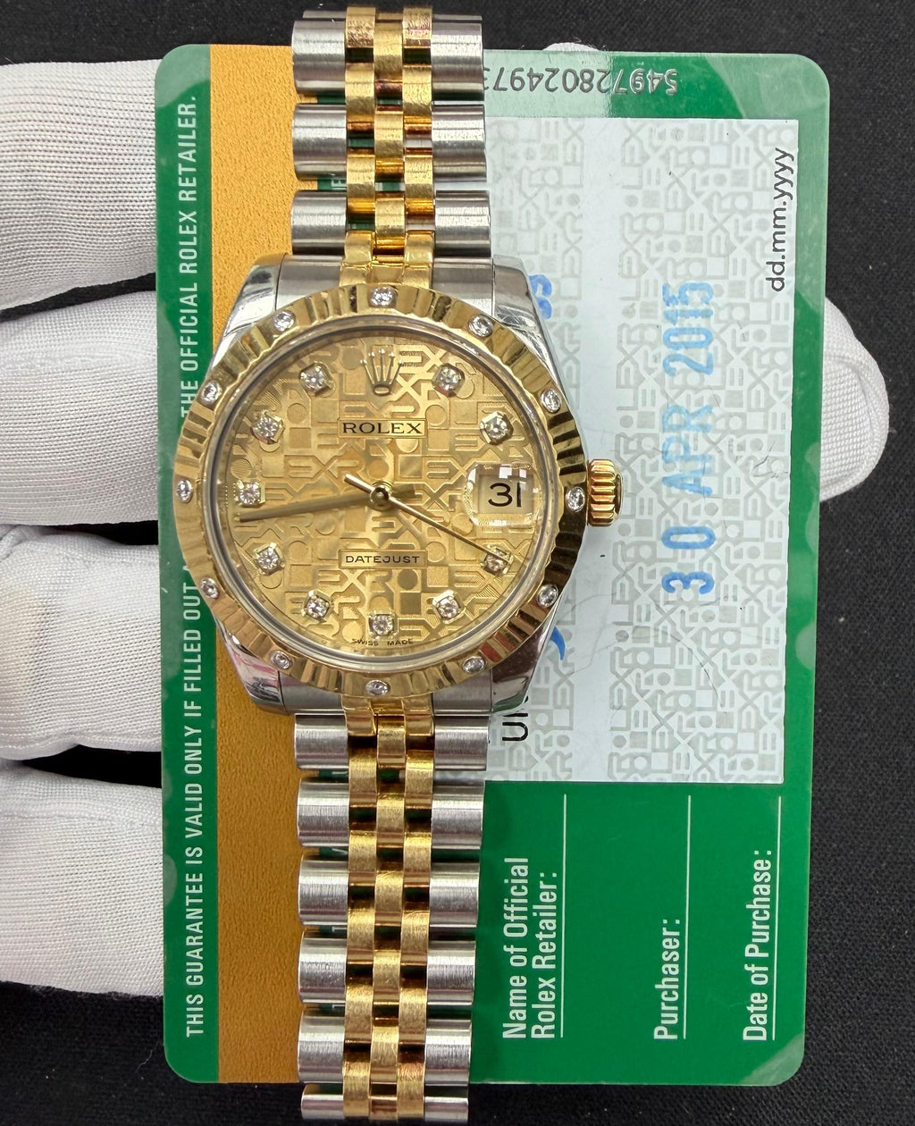 Rolex Datejust 31mm Two-Tone 18K Yellow Gold & Steel Champagne Diamond Dial Ref. 178313