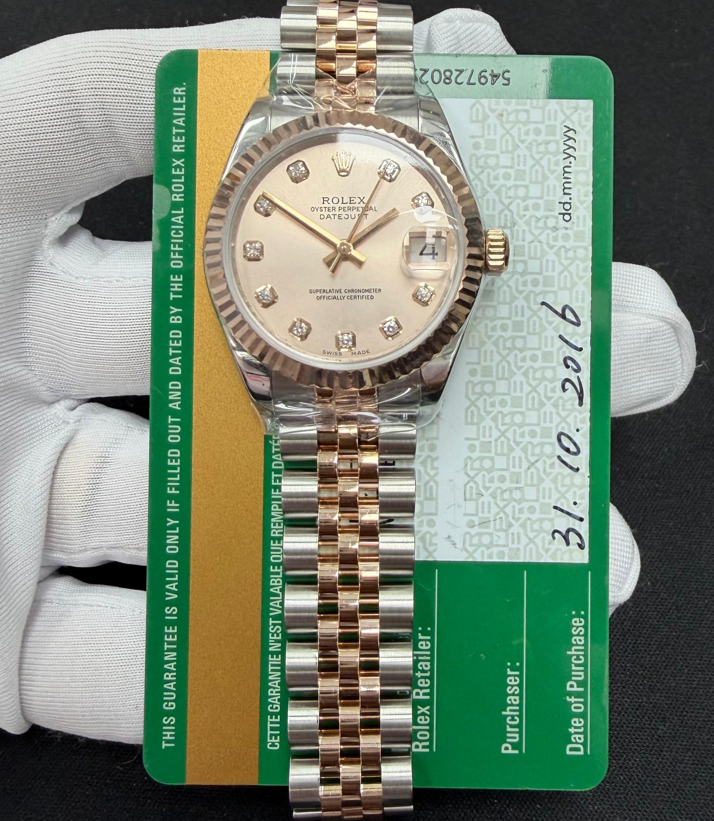 Rolex Datejust 31mm Two-Tone 18K Rose Gold & Steel Sundust MOP Diamond Dial Ref. 178271