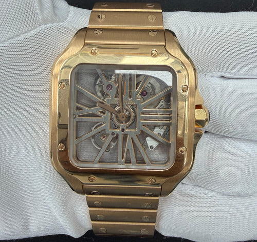 Cartier Santos 41mm 18K Rose Gold Skeleton Dial Ref. WHSA0016