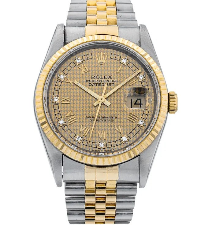 Rolex Datejust 36mm Two-Tone 18K Yellow Gold & Steel Champagne Roman Diamond Dial Ref. 16013