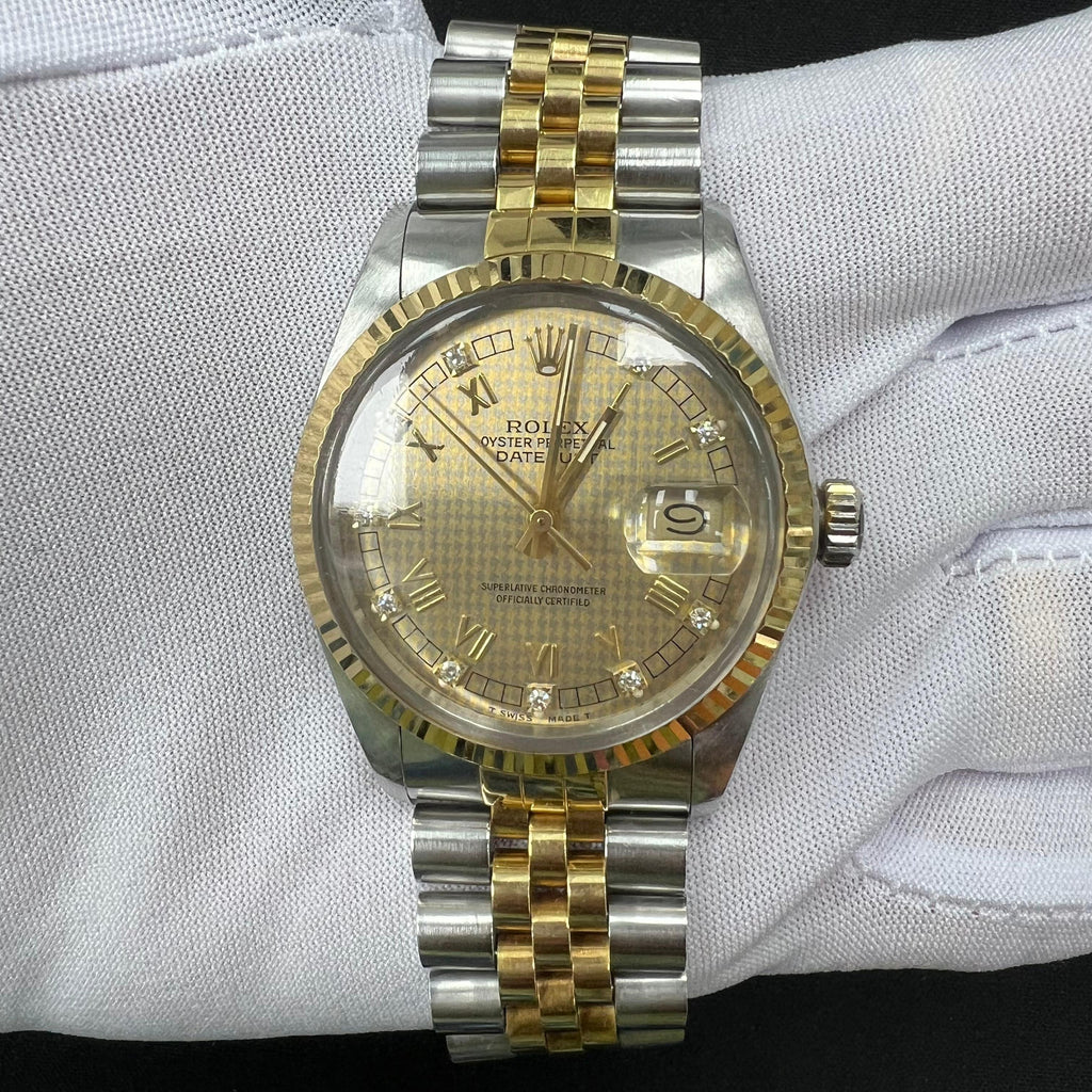 Rolex Datejust 36mm Two-Tone 18K Yellow Gold & Steel Champagne Roman Diamond Dial Ref. 16013
