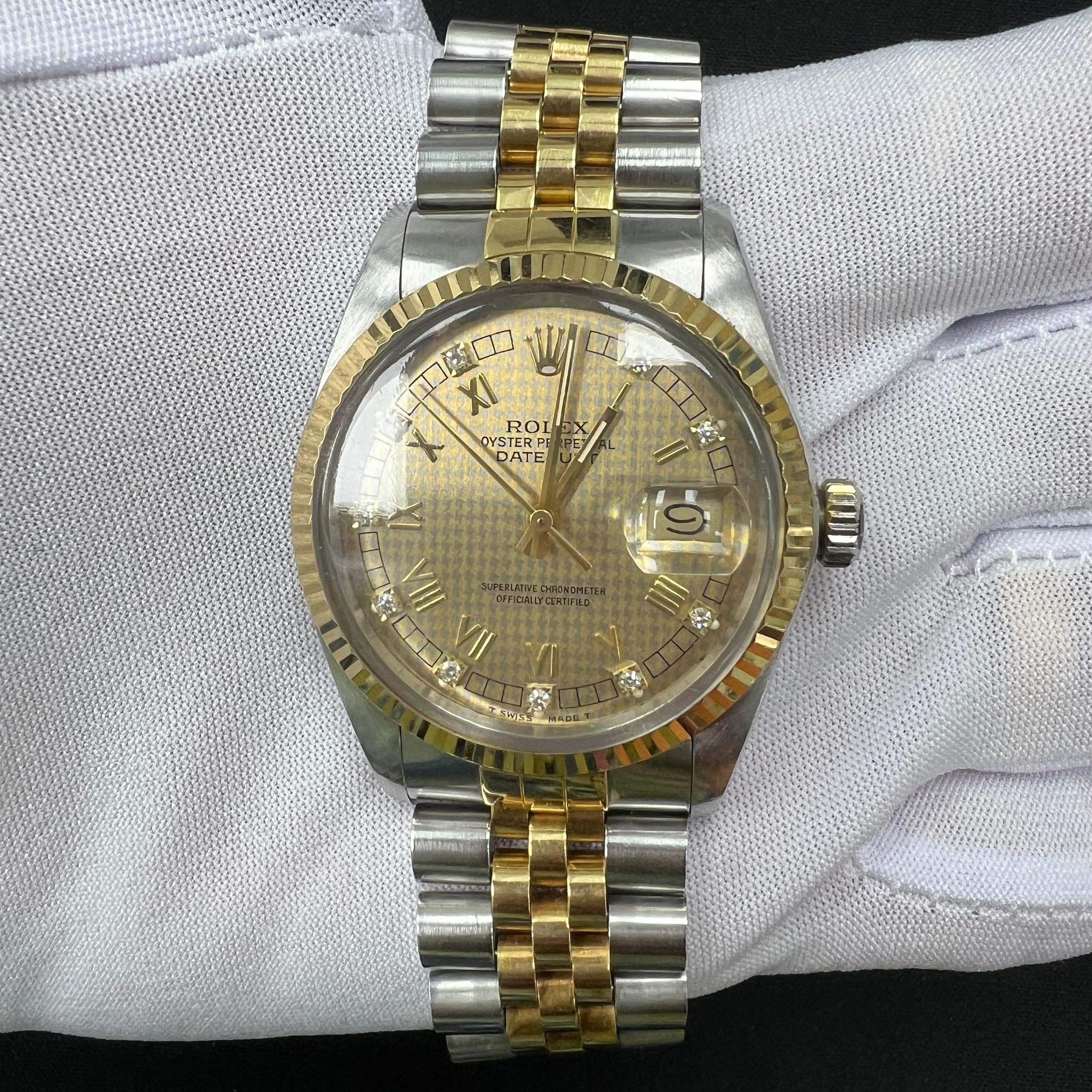 Rolex Datejust 36mm Two-Tone 18K Yellow Gold & Steel Champagne Roman Diamond Dial Ref. 16013