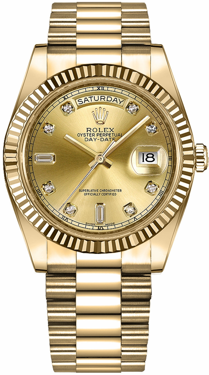 Rolex Day-Date 41mm 18K Yellow Gold Champagne Diamond Dial Ref. 218238