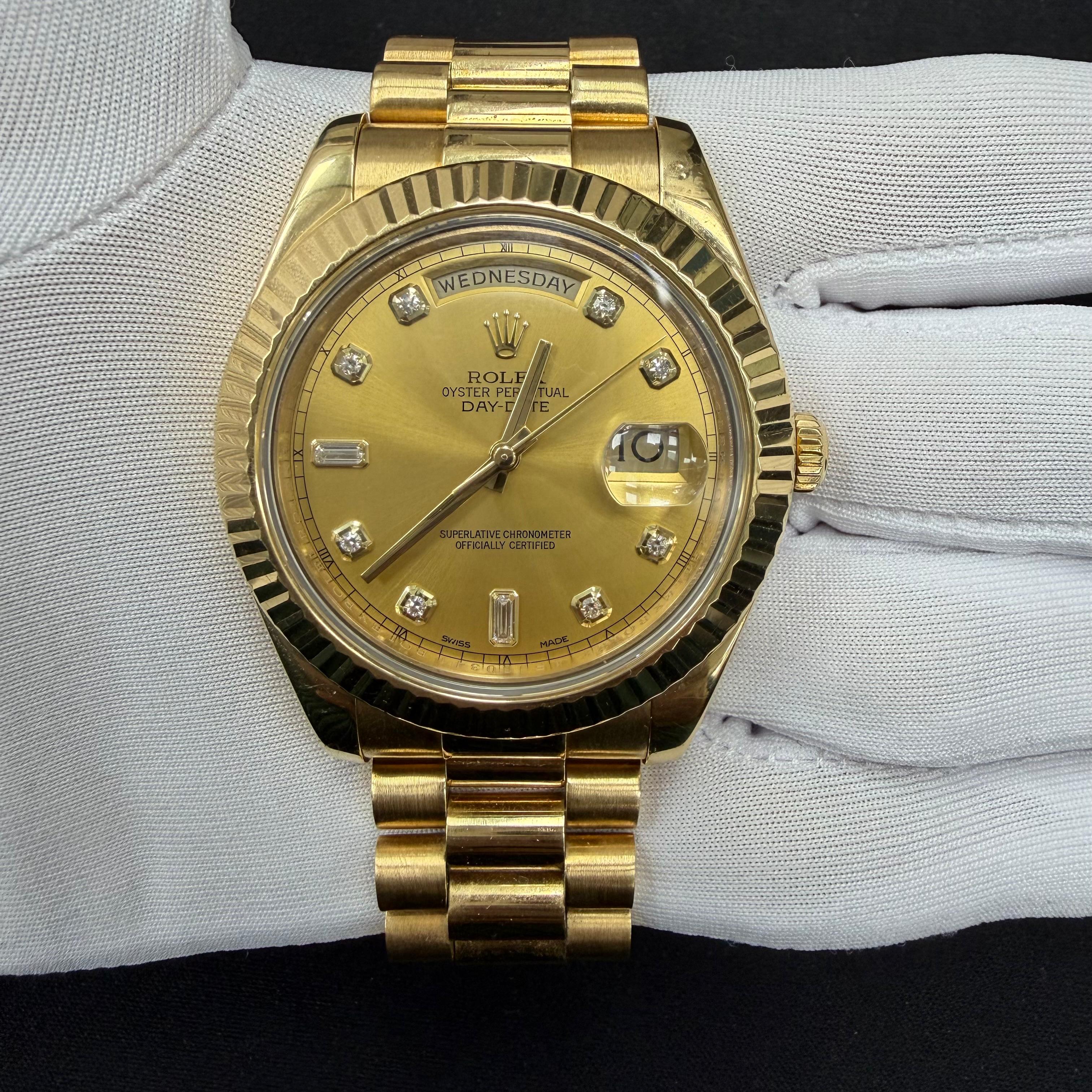 Rolex Day-Date 41mm 18K Yellow Gold Champagne Diamond Dial Ref. 218238