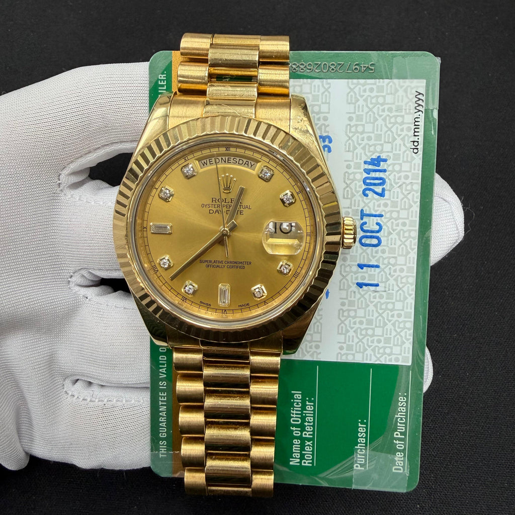Rolex Day-Date 41mm 18K Yellow Gold Champagne Diamond Dial Ref. 218238