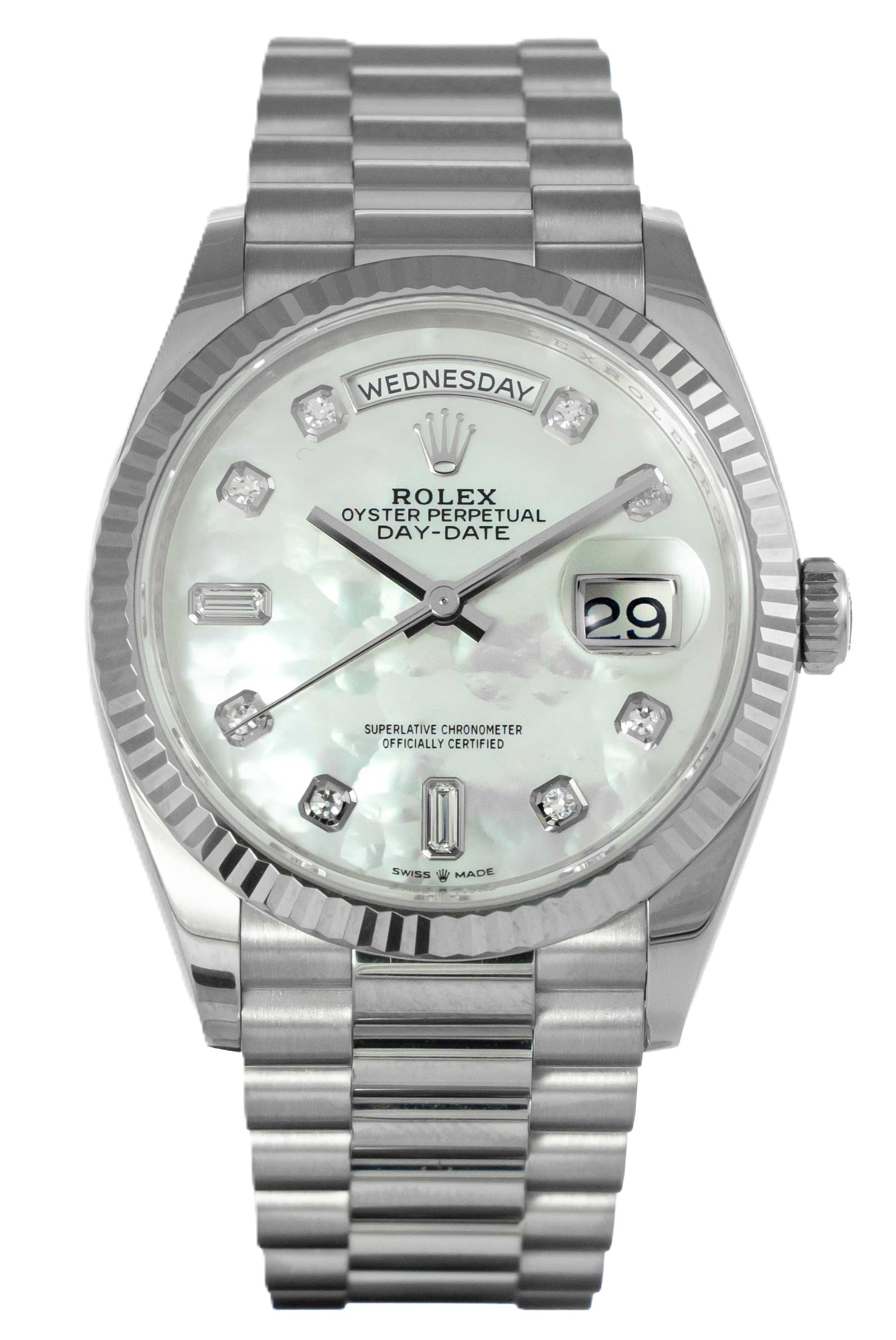 Rolex Day-Date 36mm Stainless Steel MOP Diamond Dial