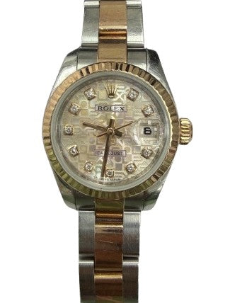 Rolex Lady Date Just 26mm Two-Tone 18K Rose Gold & Steel Silver Diamond Dial Ref. 179171