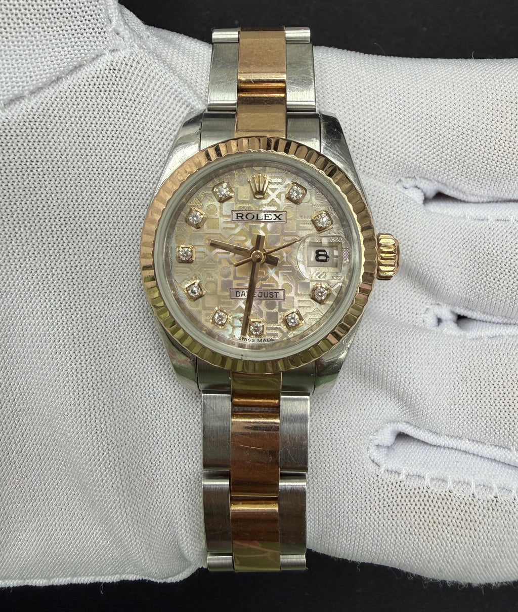 Rolex Lady Date Just 26mm Two-Tone 18K Rose Gold & Steel Silver Diamond Dial Ref. 179171