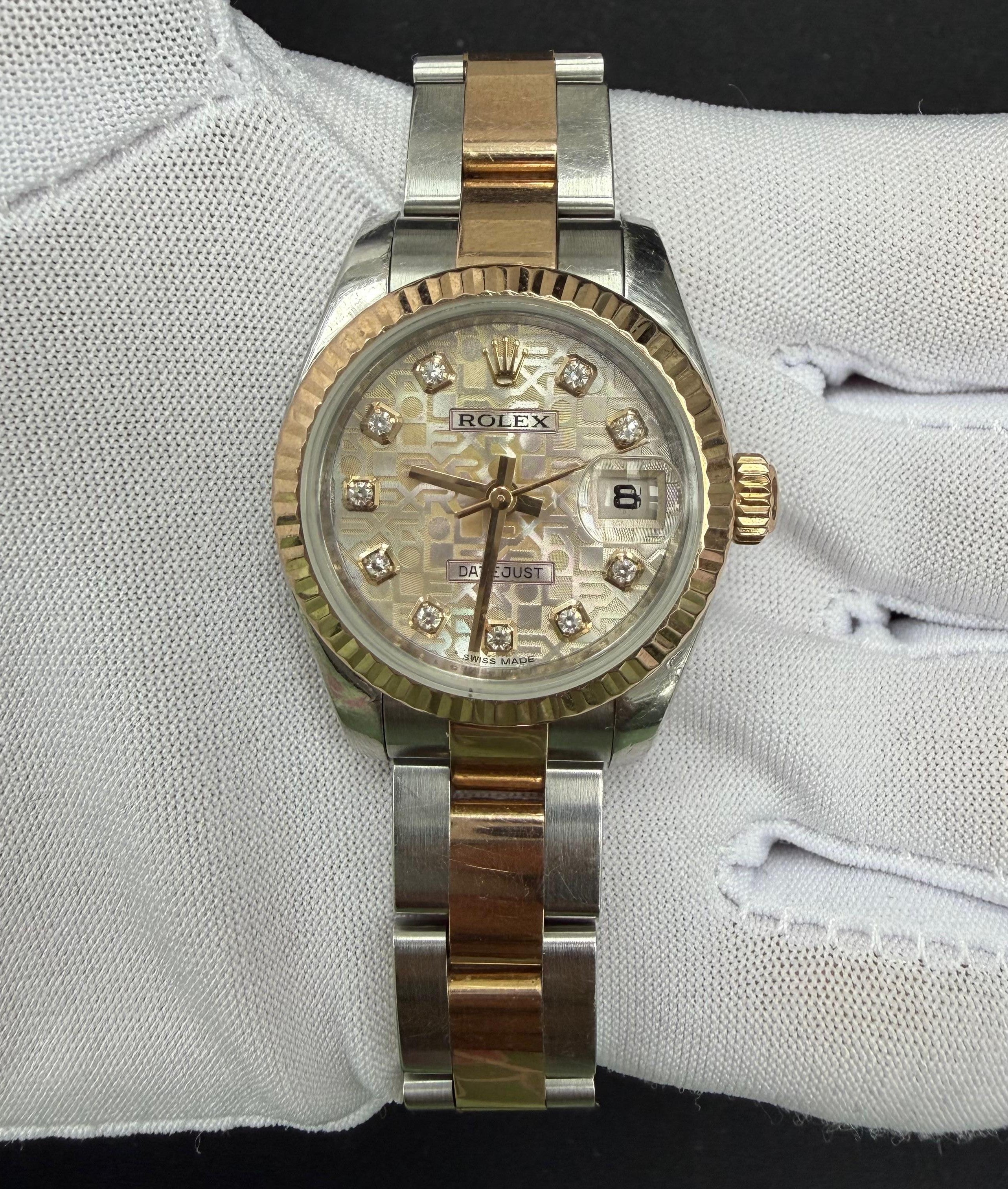 Rolex Lady Date Just 26mm Two-Tone 18K Rose Gold & Steel Silver Diamond Dial Ref. 179171