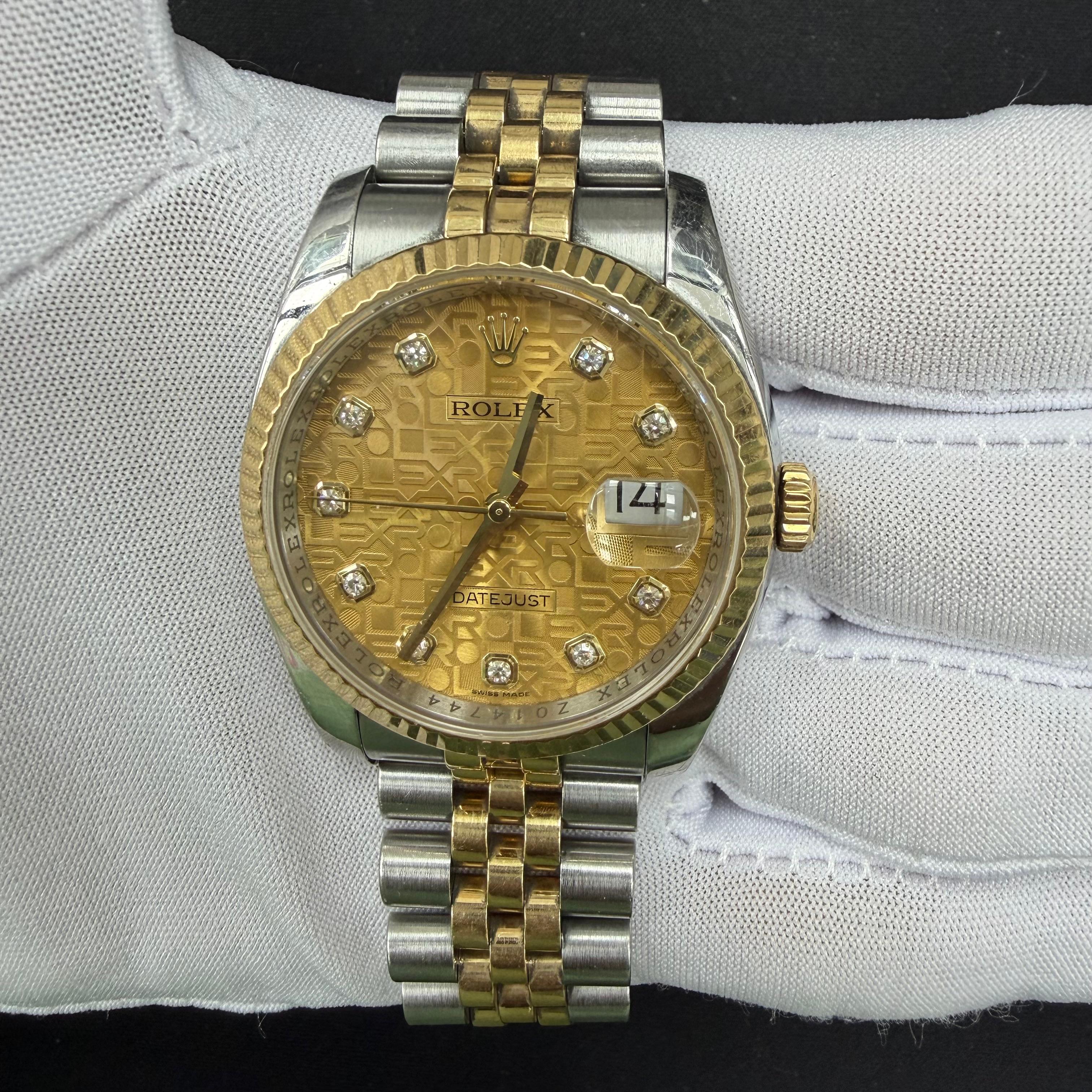 Rolex Datejust 36mm Two-Tone 18K Yellow Gold & Steel Champagne Diamond Dial Ref. 116233