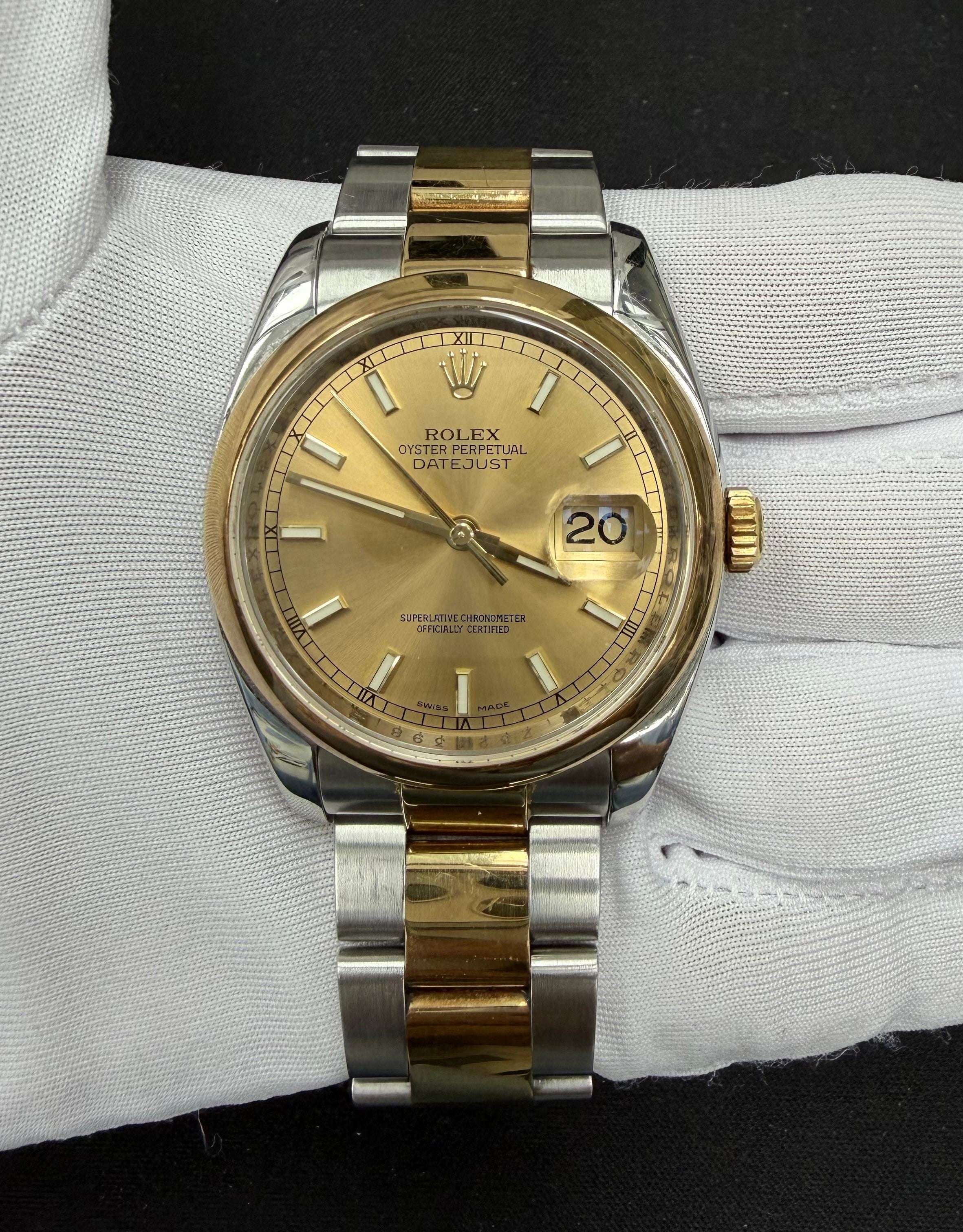 Rolex Datejust 36mm Two-Tone 18K Yellow Gold & Steel Champagne Dial Ref. 116203