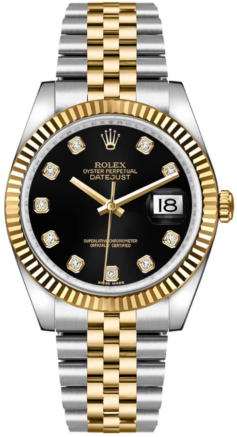 Rolex Datejust 36mm Two-Tone 18K Yellow Gold & Steel Black Diamond Dial Ref. 116233