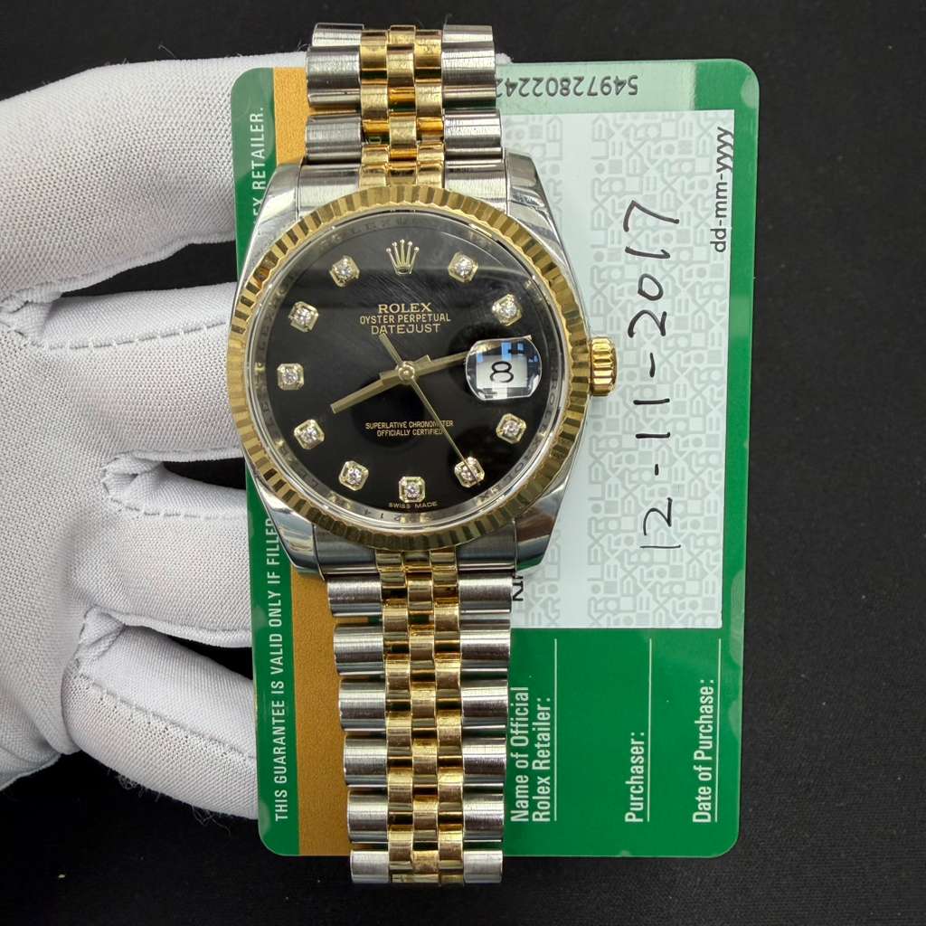 Rolex Datejust 36mm Two-Tone 18K Yellow Gold & Steel Black Diamond Dial Ref. 116233