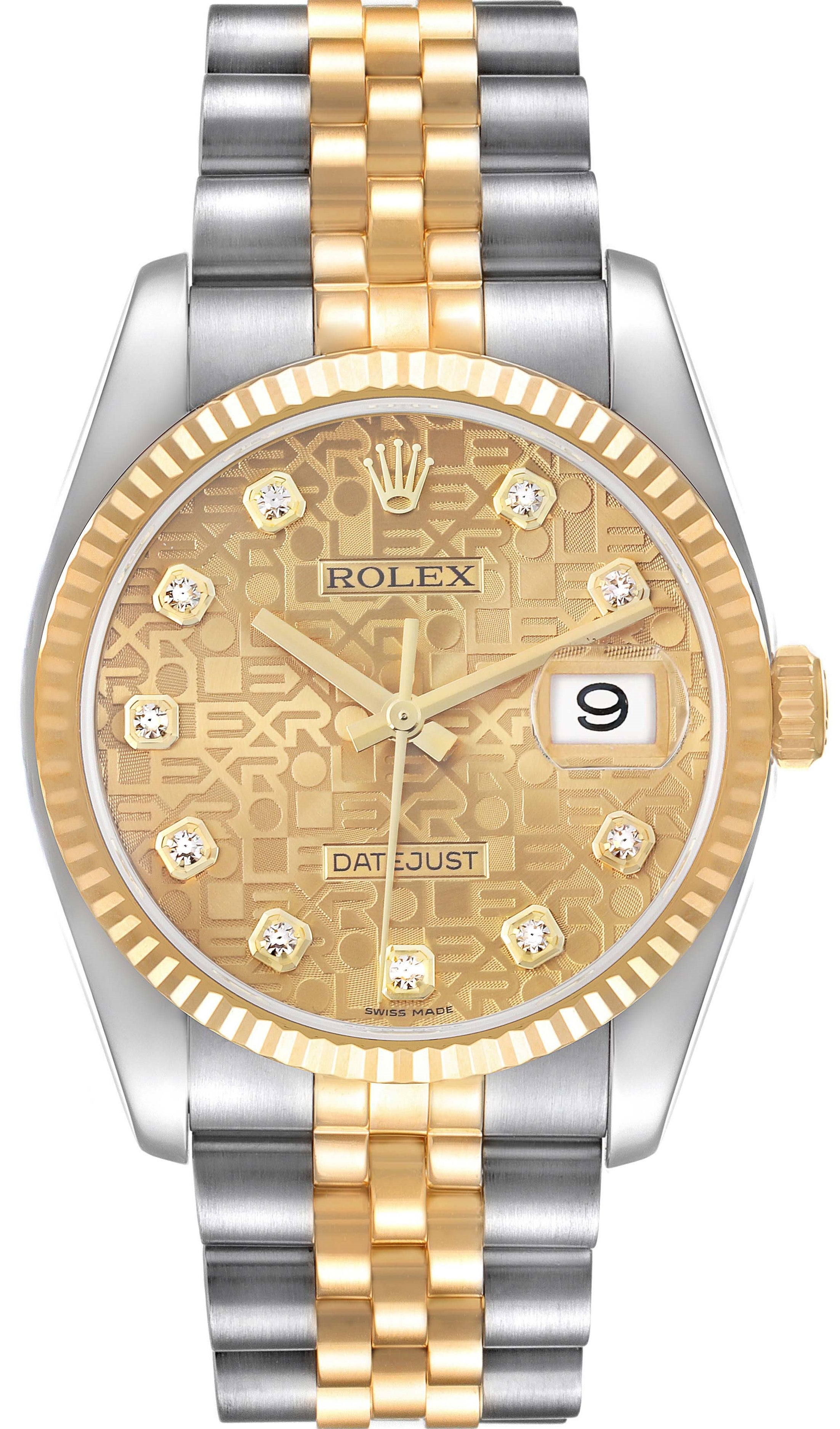 Rolex Datejust 36mm Two-Tone 18K Yellow Gold & Steel Champagne Diamond Dial Ref. 116233