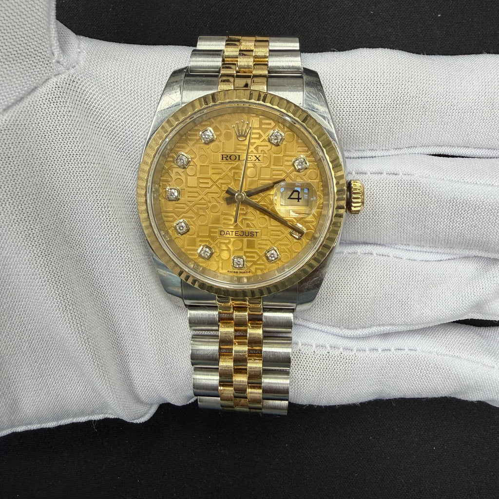 Rolex Datejust 36mm Two-Tone 18K Yellow Gold & Steel Champagne Diamond Dial Ref. 116233