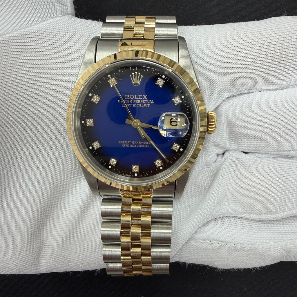Rolex Datejust 36mm Two-Tone 18K Yellow Gold & Steel Blue Ombre Diamond Dial Ref. 16233