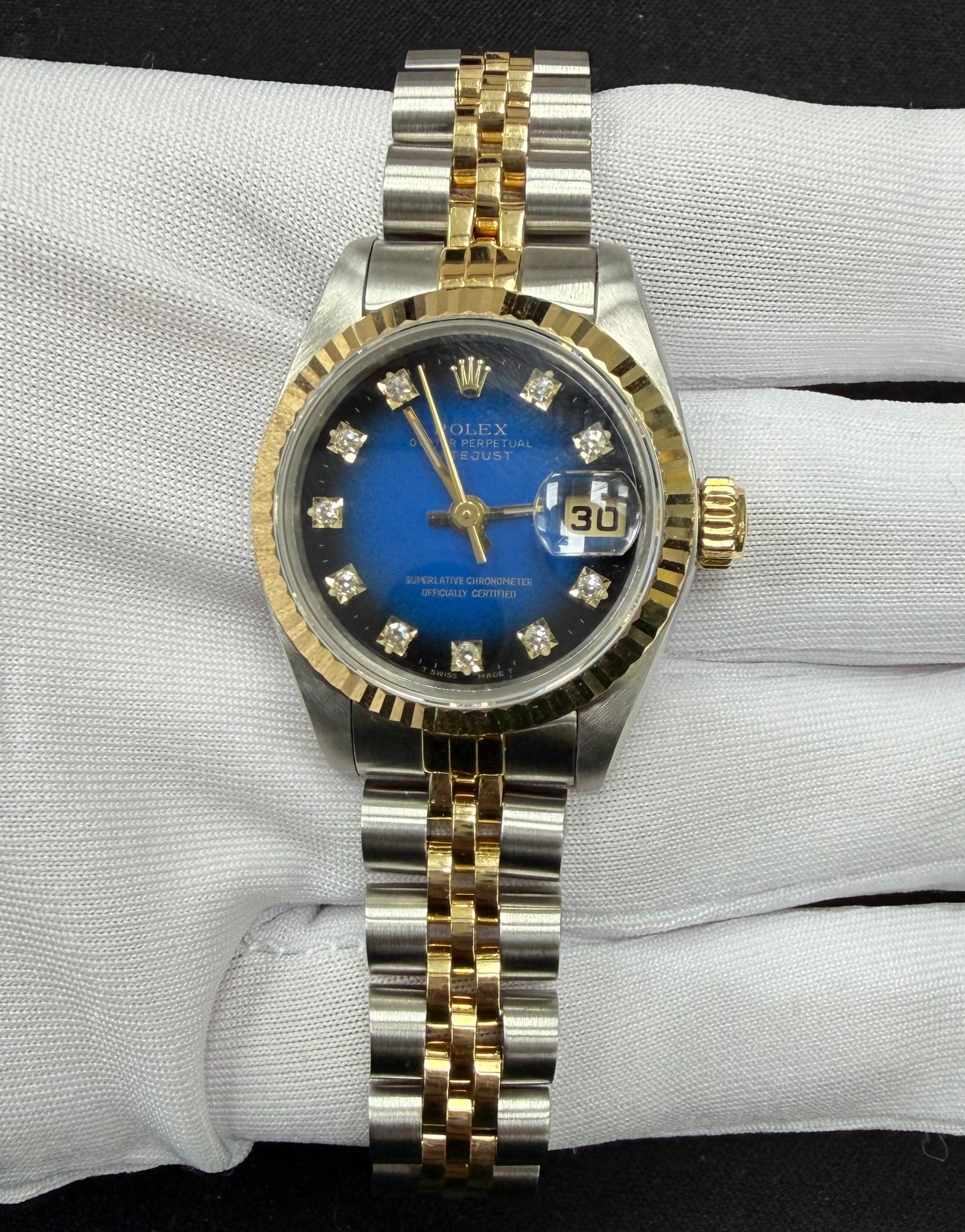 Rolex Lady Date Just 26mm Two-Tone 18K Yellow Gold & Steel Blue Ombre Diamond Dial Ref. 69173