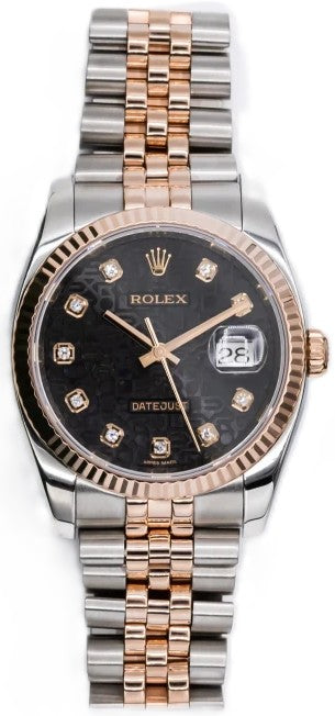 Rolex Datejust 36mm Two-Tone 18K Rose Gold & Steel Black Diamond Dial Ref. 116231