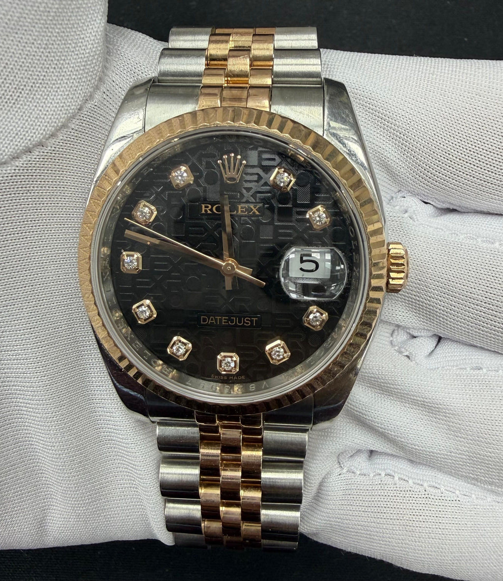 Rolex Datejust 36mm Two-Tone 18K Rose Gold & Steel Black Diamond Dial Ref. 116231