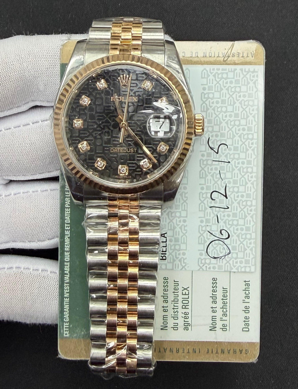 Rolex Datejust 36mm Two-Tone 18K Rose Gold & Steel Black Diamond Dial Ref. 116231
