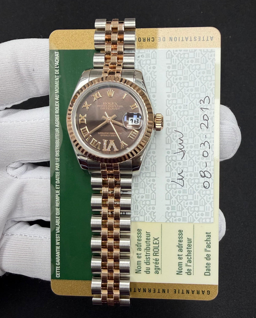 Rolex Datejust 28mm Two-Tone 18K Rose Gold & Steel Chocolate Roman Diamond Dial Ref. 179171