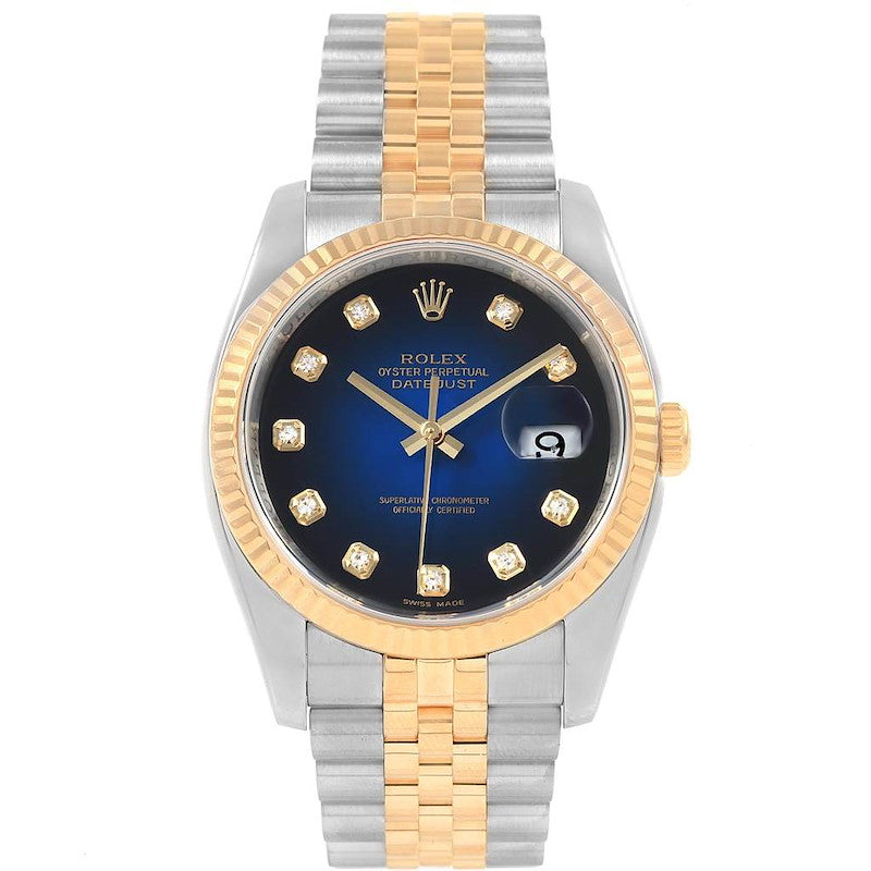 Rolex Datejust 36mm Two-Tone 18K Yellow Gold & Steel Blue Ombre Diamond Dial