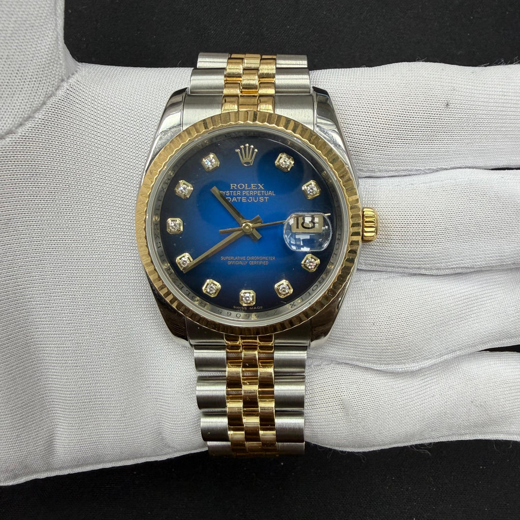 Rolex Datejust 36mm Two-Tone 18K Yellow Gold & Steel Blue Ombre Diamond Dial
