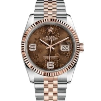 Rolex Datejust 36mm Two-Tone 18K Rose Gold & Steel Chocolate Floral Diamond Dial Ref. 116231