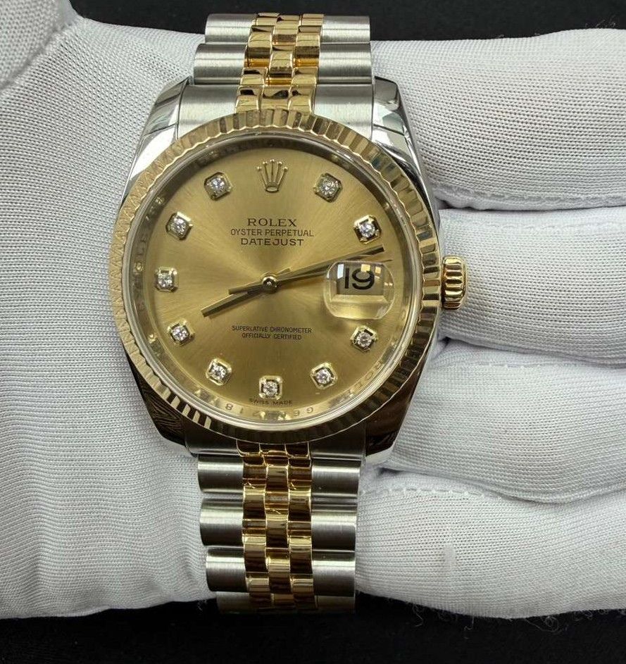 Rolex Datejust 36mm Two-Tone 18K Yellow Gold & Steel Champagne Diamond Dial Ref. 116233