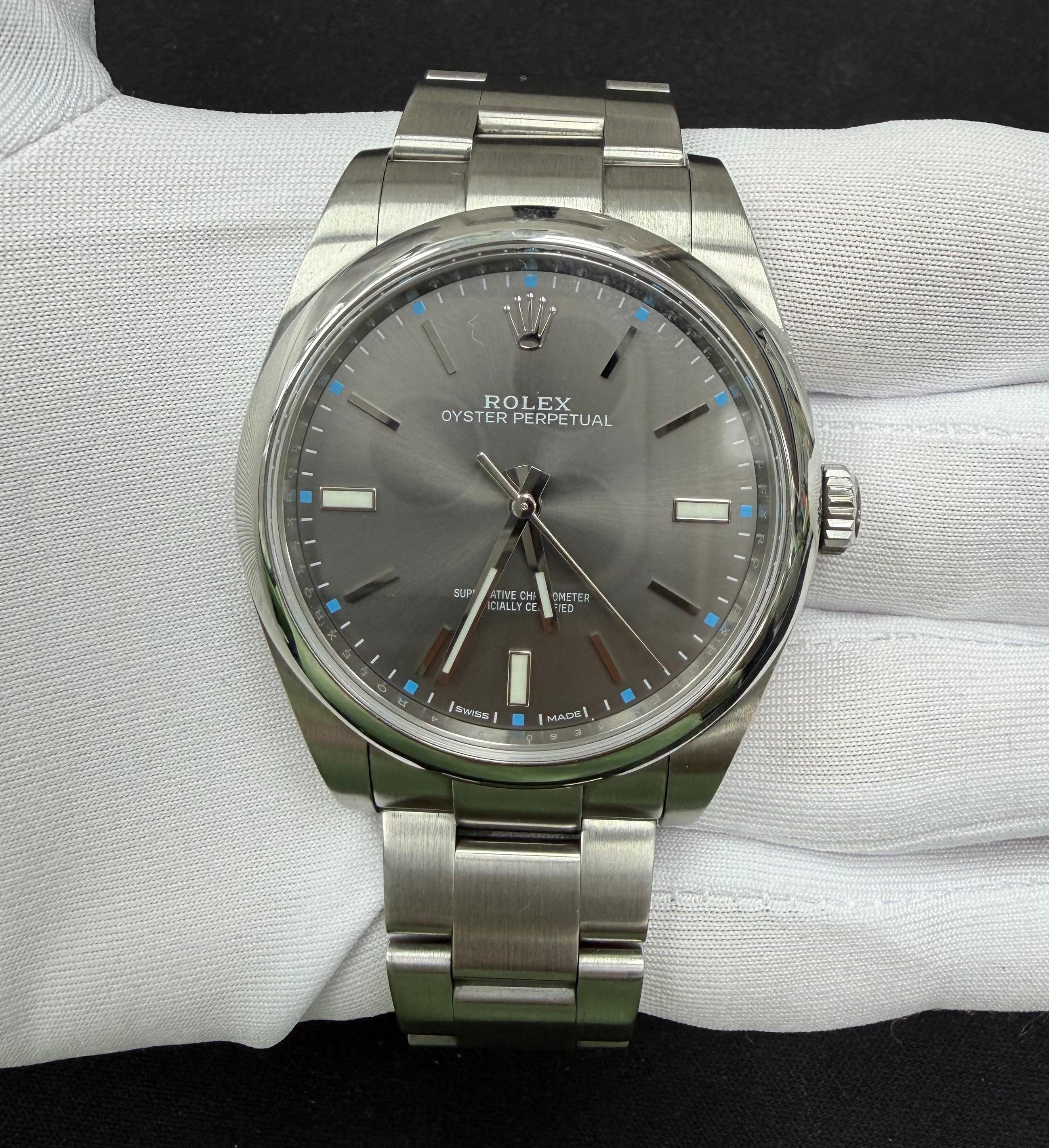Rolex Oyster Perpetual 39mm Stainless Steel Rhodium Dial Ref. 114300