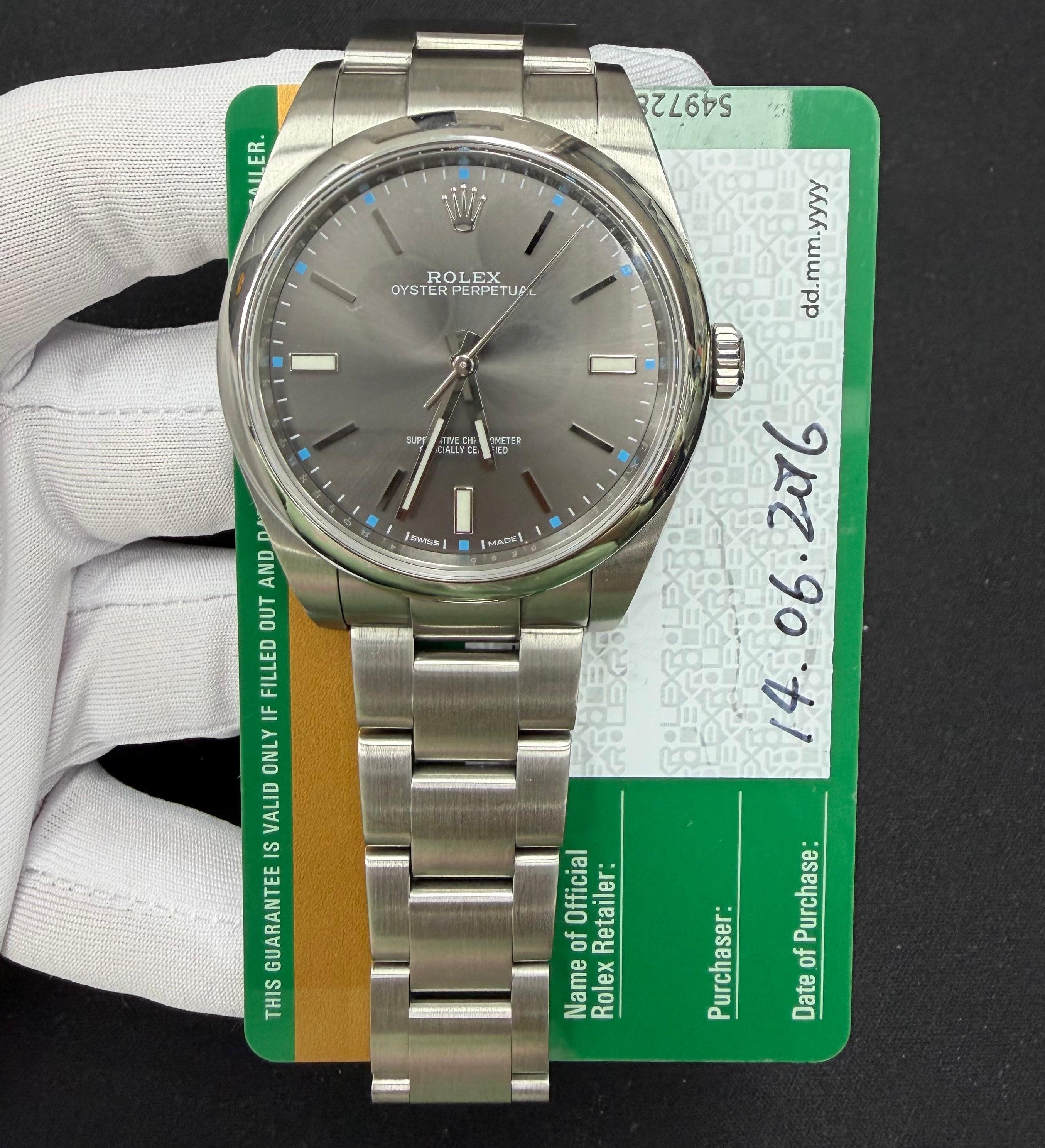 Rolex Oyster Perpetual 39mm Stainless Steel Rhodium Dial Ref. 114300