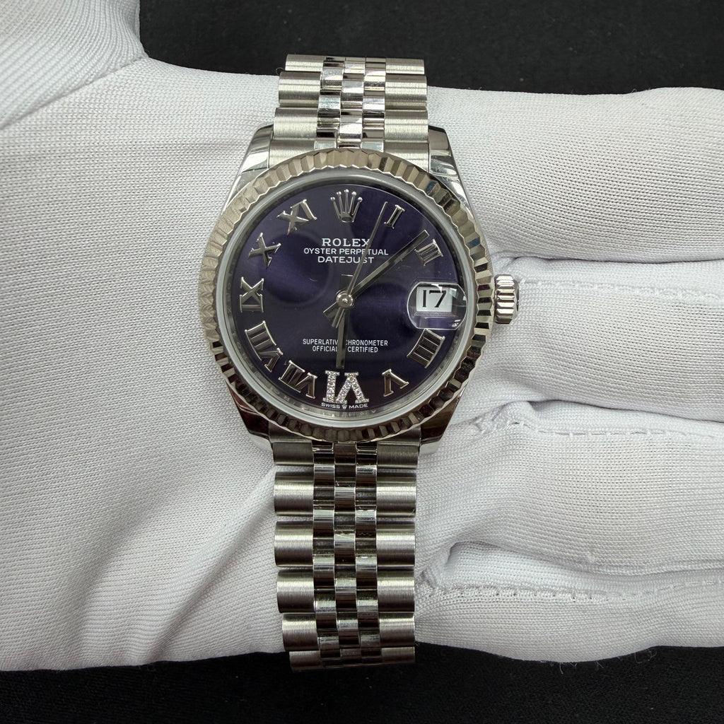 Rolex Datejust 31mm Stainless Steel Aubergine Roman Diamond Dial Ref. 278274