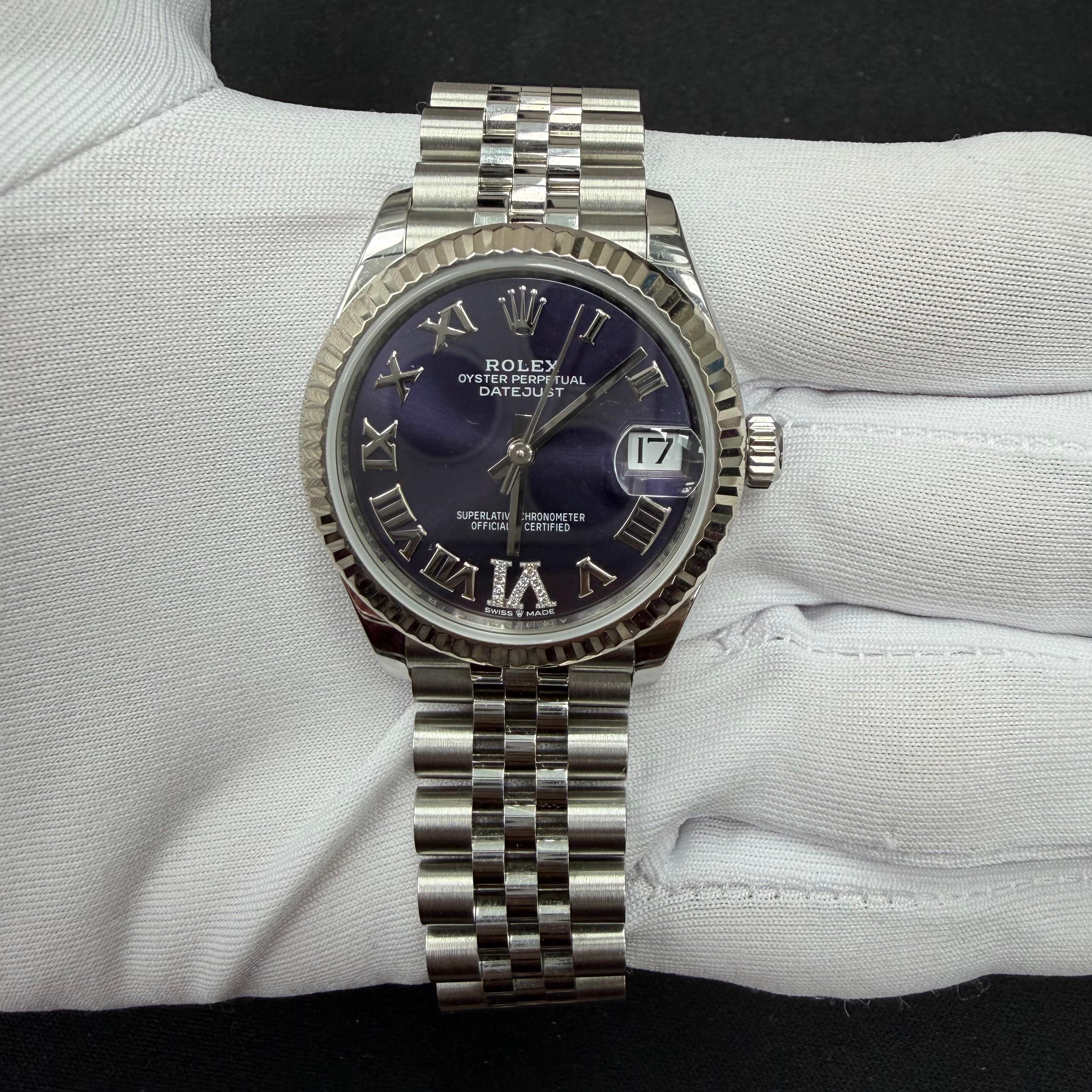 Rolex Datejust 31mm Stainless Steel Aubergine Roman Diamond Dial Ref. 278274