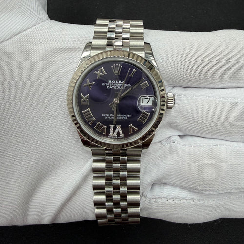 Rolex Datejust 31mm Stainless Steel Aubergine Roman Diamond Dial Ref. 278274