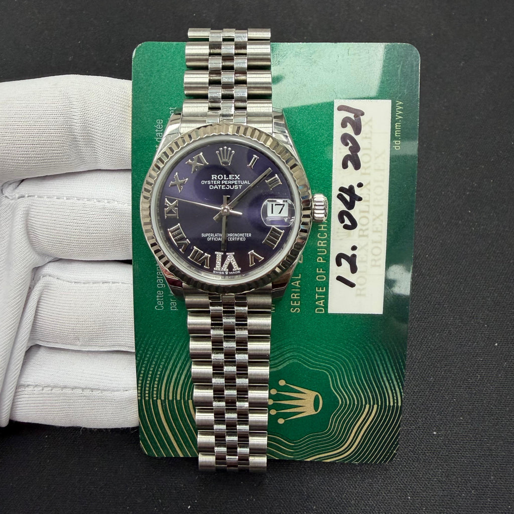 Rolex Datejust 31mm Stainless Steel Aubergine Roman Diamond Dial Ref. 278274