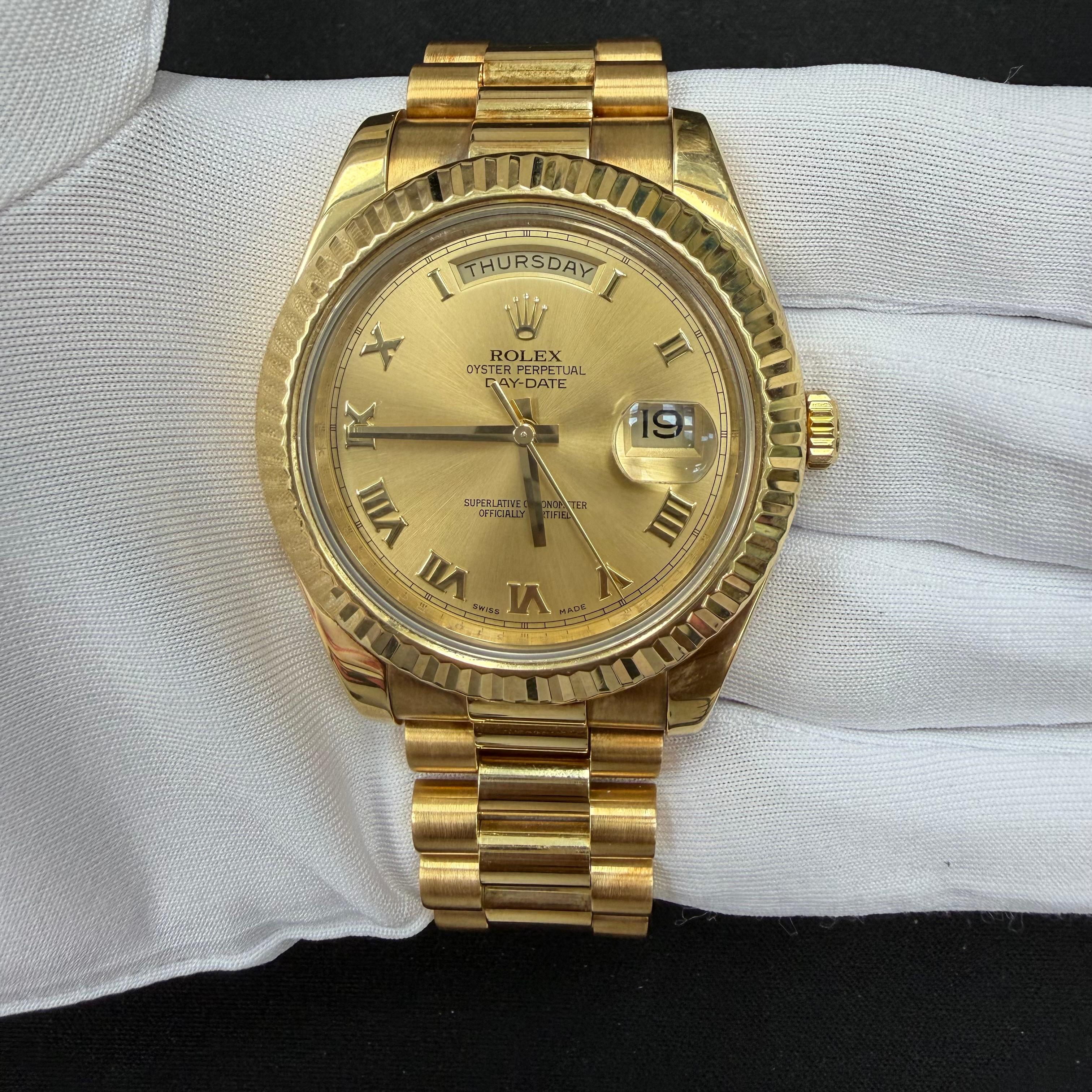 Rolex Day-Date 41mm 18K Yellow Gold Champagne Roman Dial Ref. 218238