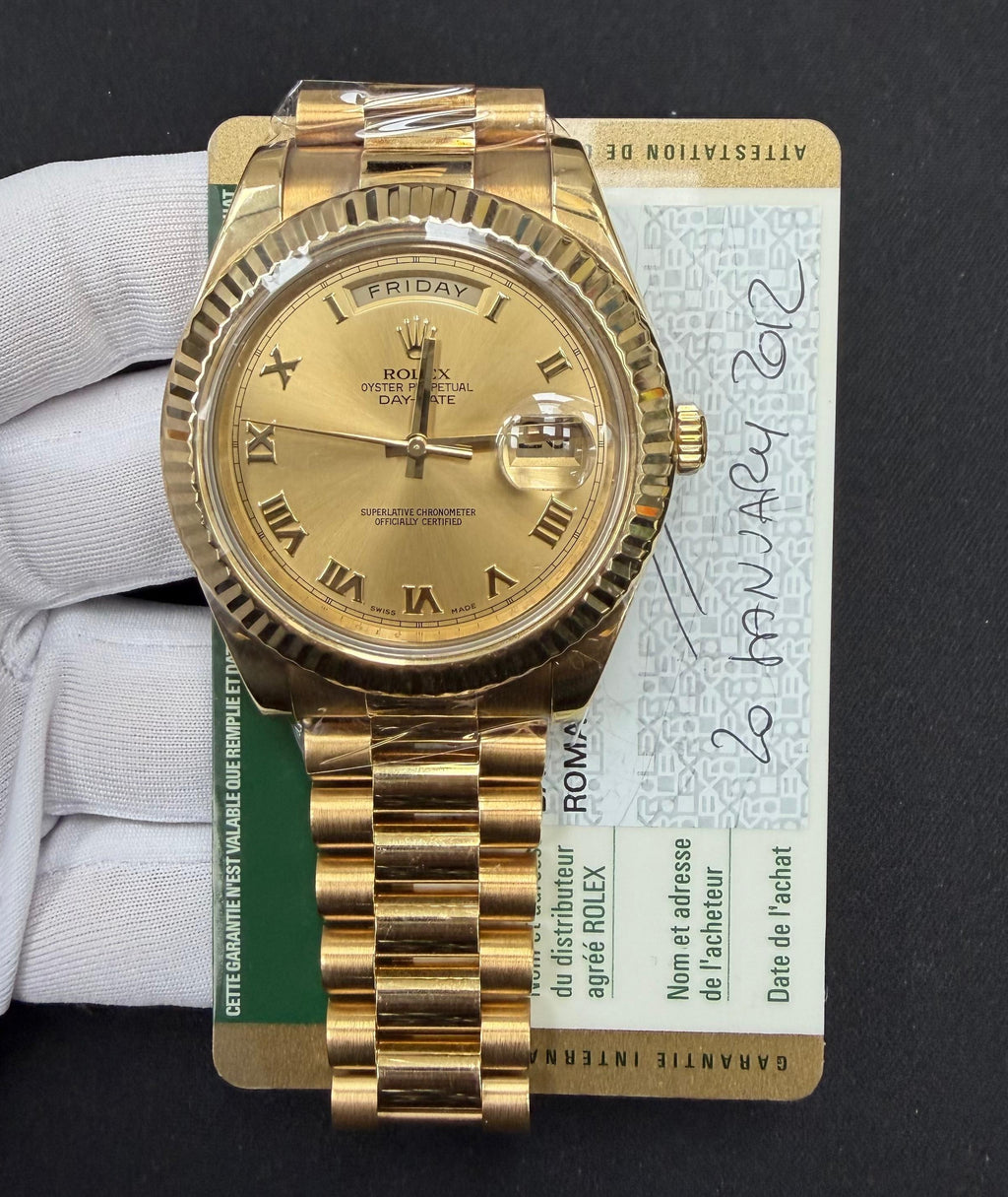 Rolex Day-Date 41mm 18K Yellow Gold Champagne Roman Dial Ref. 218238