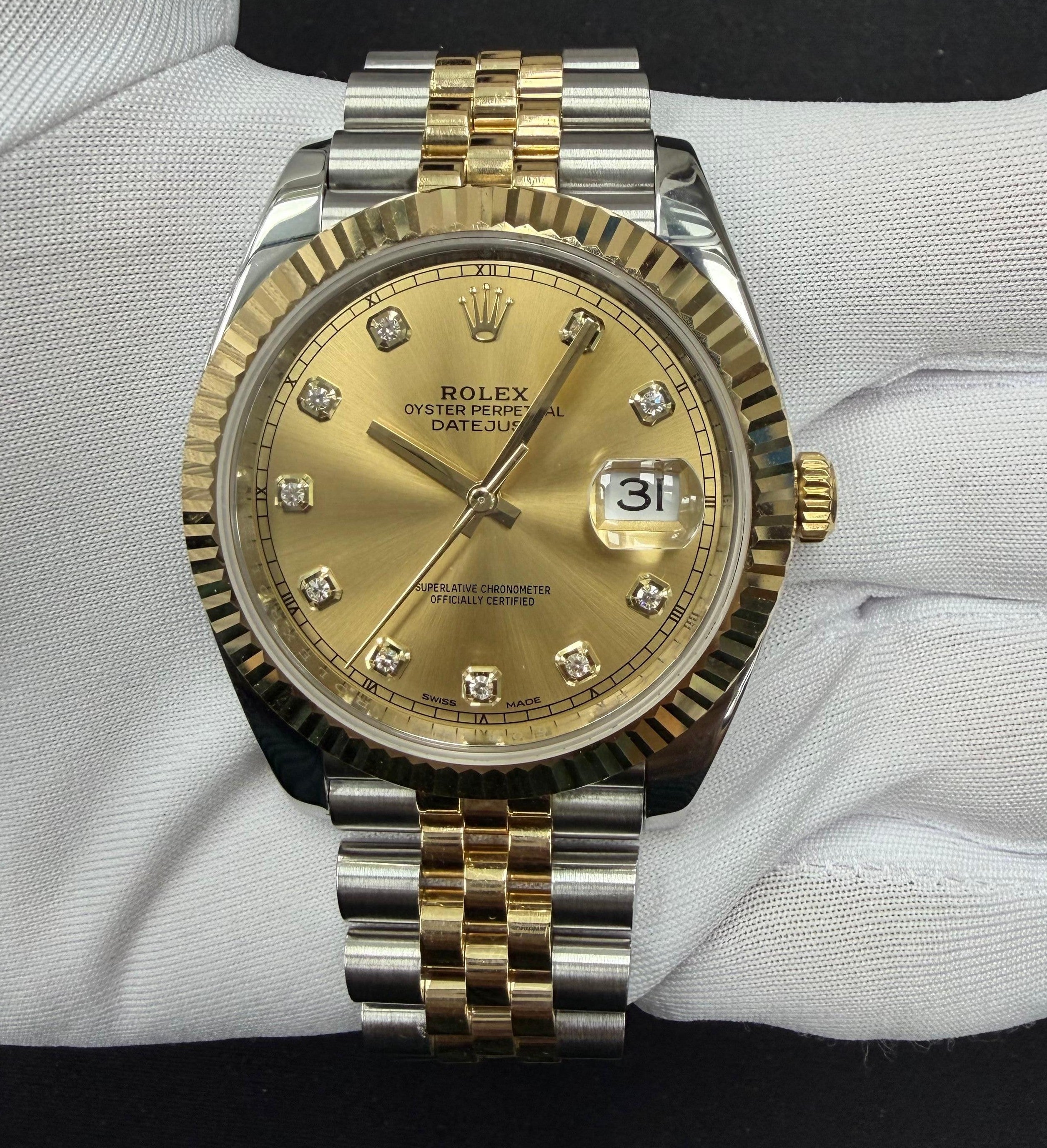 Rolex Datejust 41mm Two-Tone 18K Yellow Gold & Steel Champagne Diamond Dial Ref. 126333