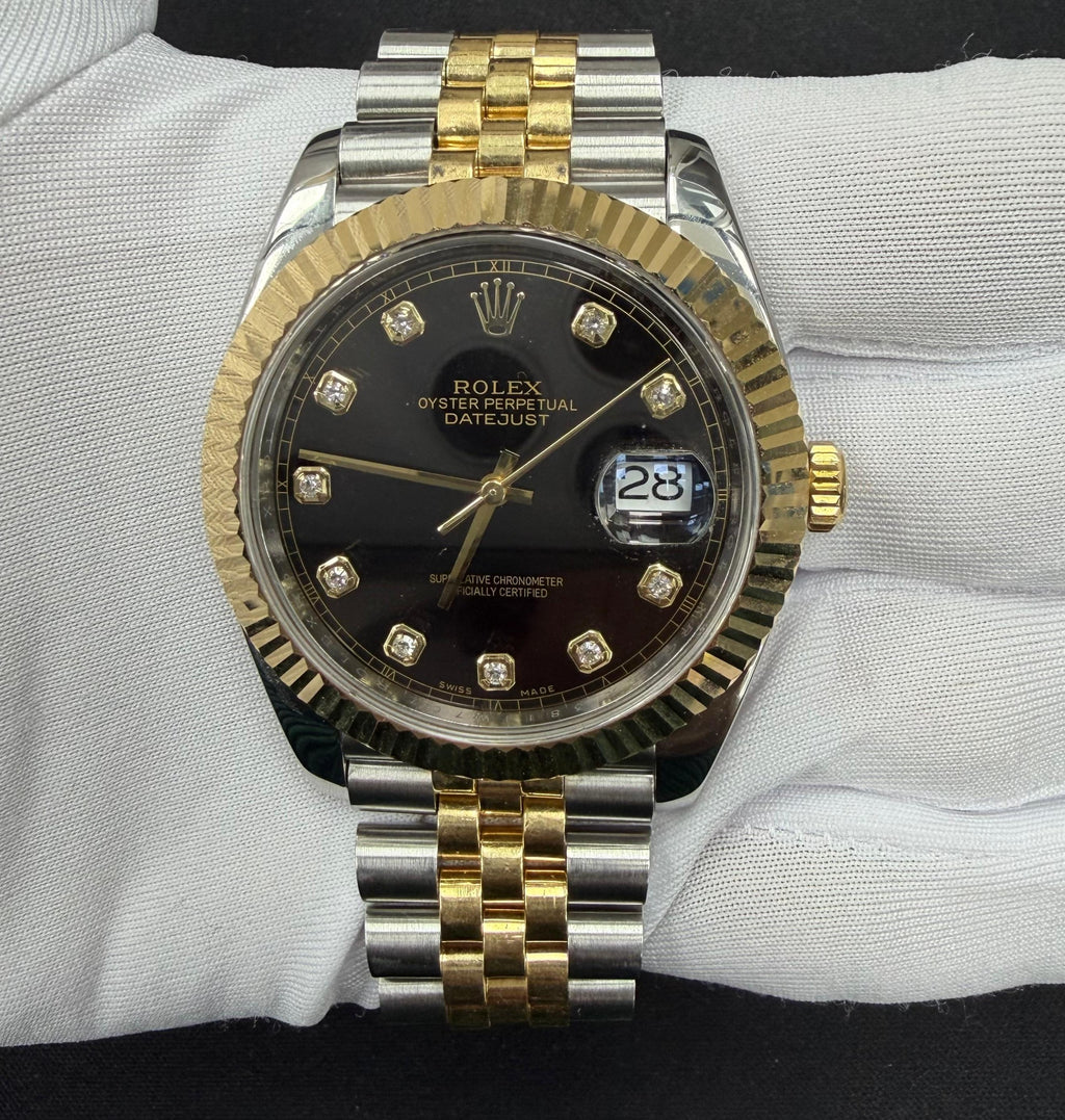 Rolex Datejust 41mm Two-Tone 18K Yellow Gold & Steel Black Diamond Dial Ref. 126333