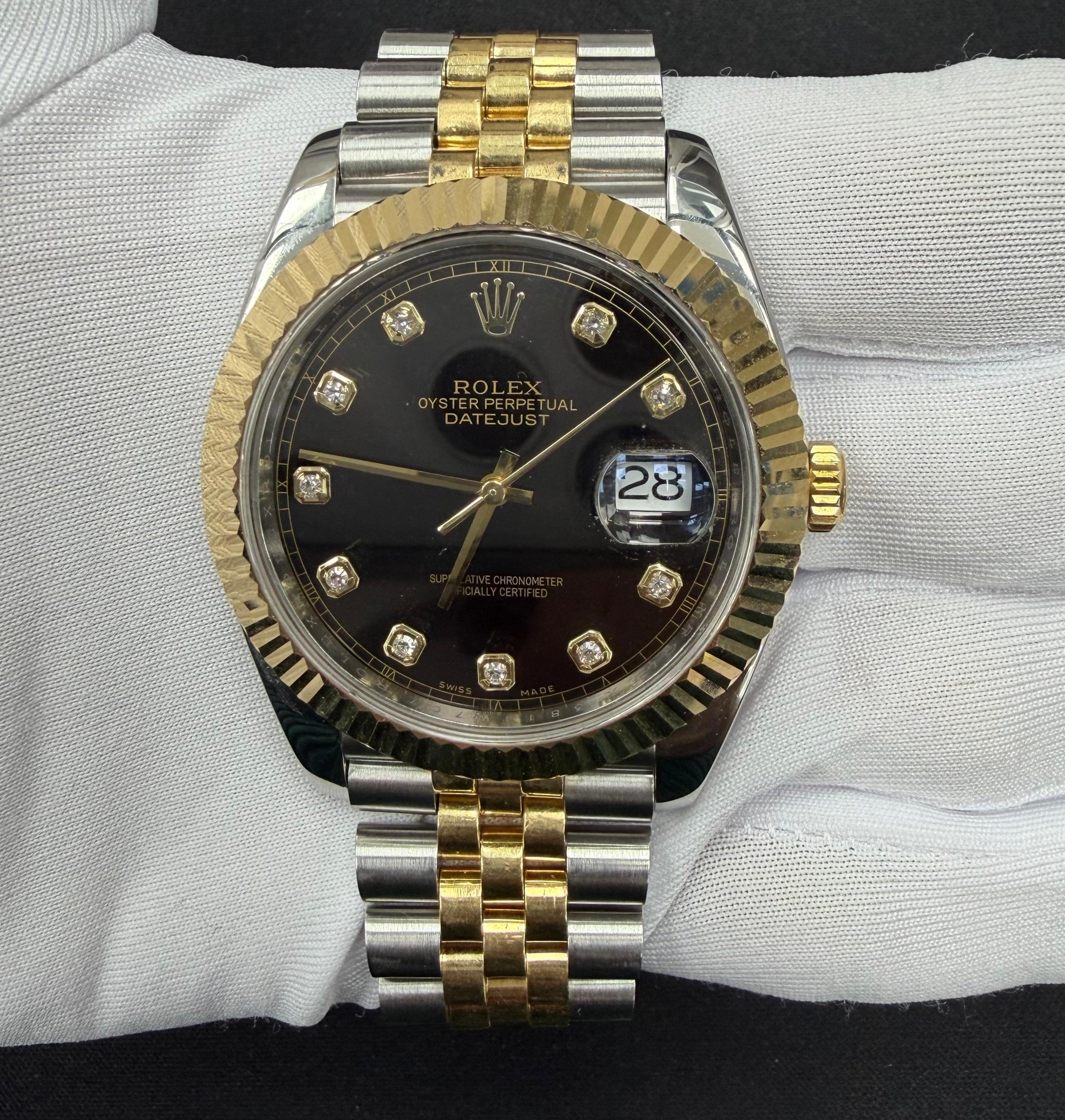 Rolex Datejust 41mm Two-Tone 18K Yellow Gold & Steel Black Diamond Dial Ref. 126333